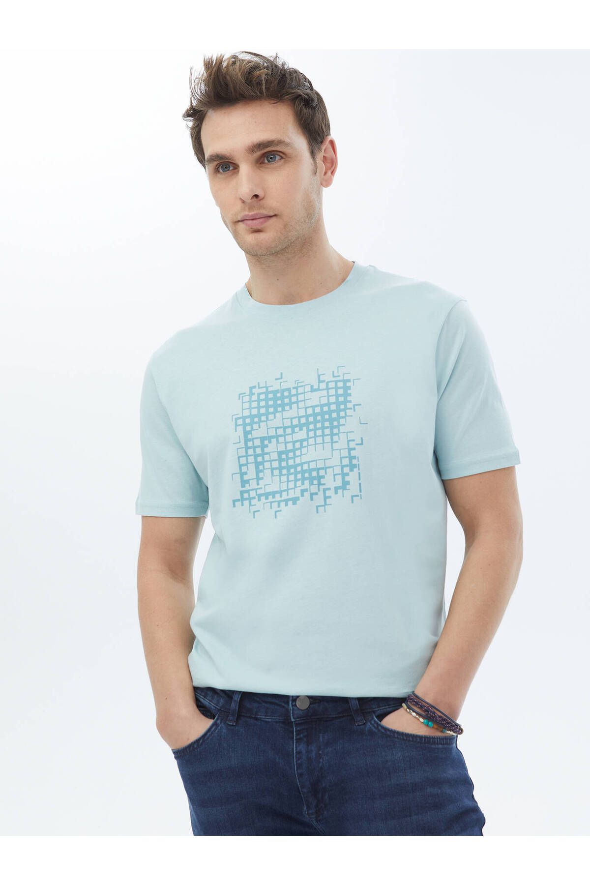 Kip-Crew Neck Mint Printed 100% Cotton T-Shirt 7