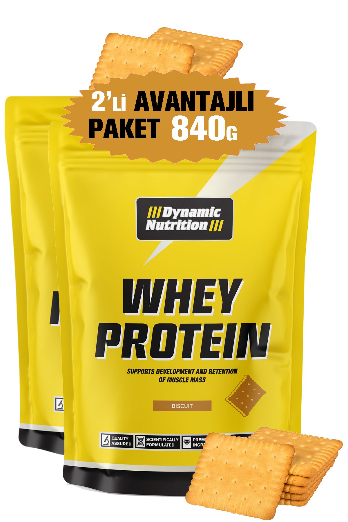 Dynamic Nutrition Whey Protein Tozu - 420 G x 2 Adet= 840 G - Bisküvi - 28 Servis - 24 G Yüksek Proteinli