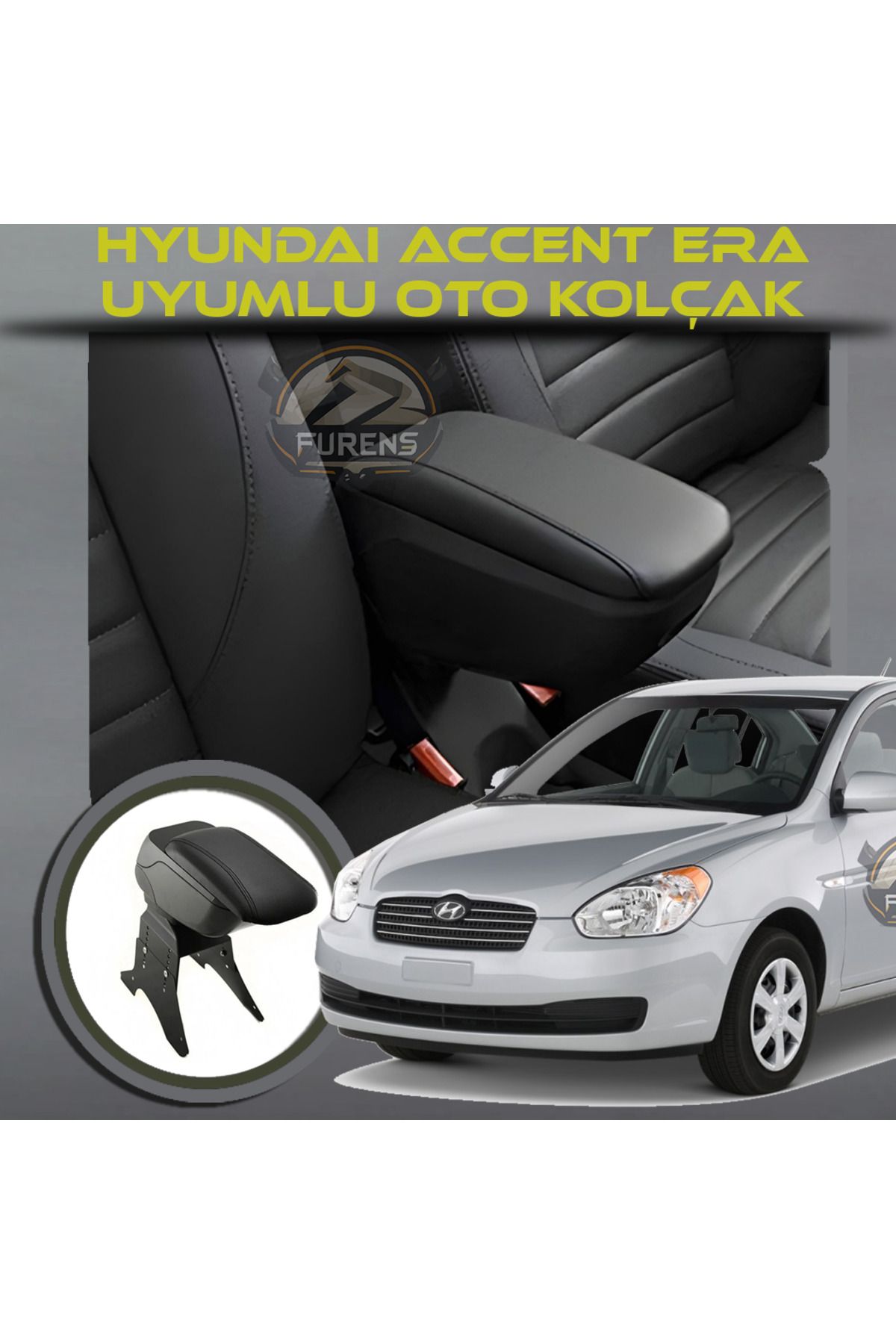 STS Oto Aksesuar Hyundai Accent Era Uyumlu Kol Dayama Ve Kolçak Sürgülü Bardaklıklı Ayarlanabilir Siyah Deri