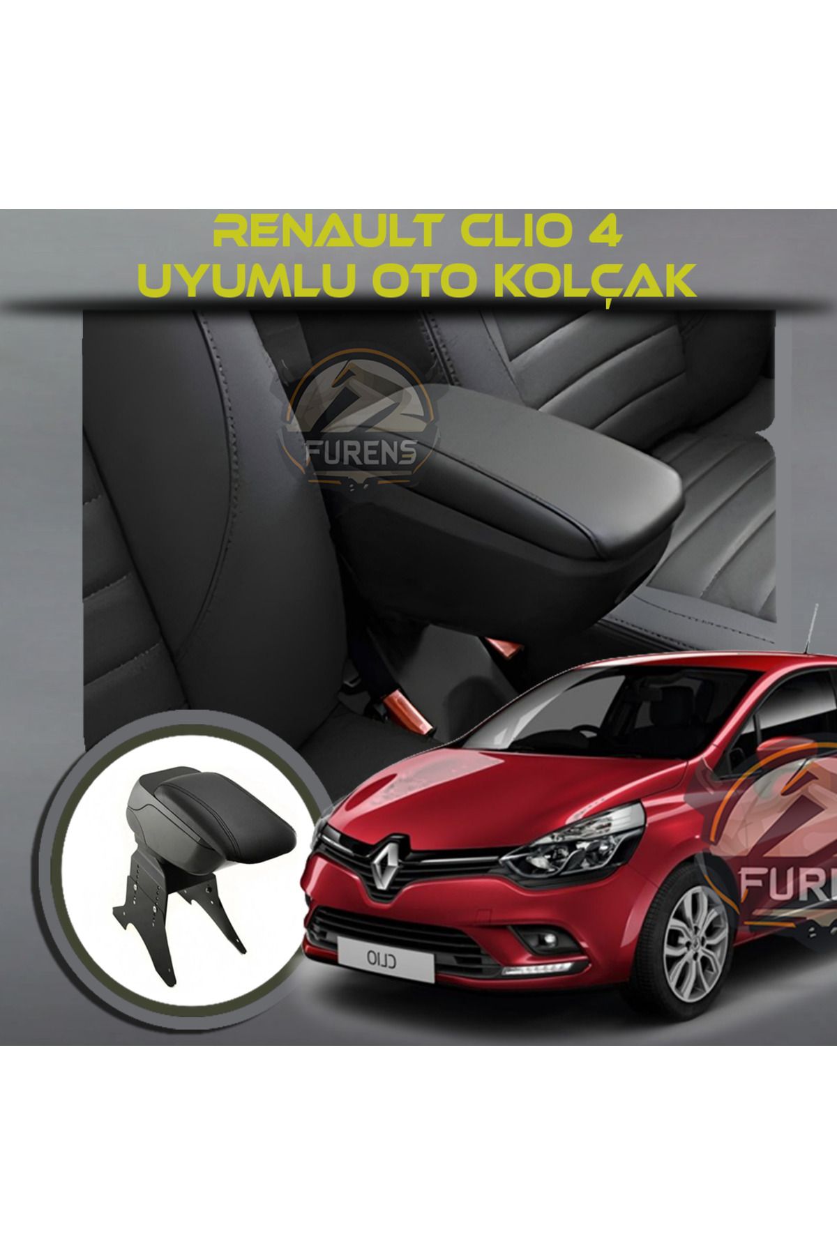 STS Oto Aksesuar Renault Clio 4 2012-2019 Uyumlu Kol Dayama Ve Kolçak Sürgülü Bardaklıklı Ayarlanabilir Siyah Deri