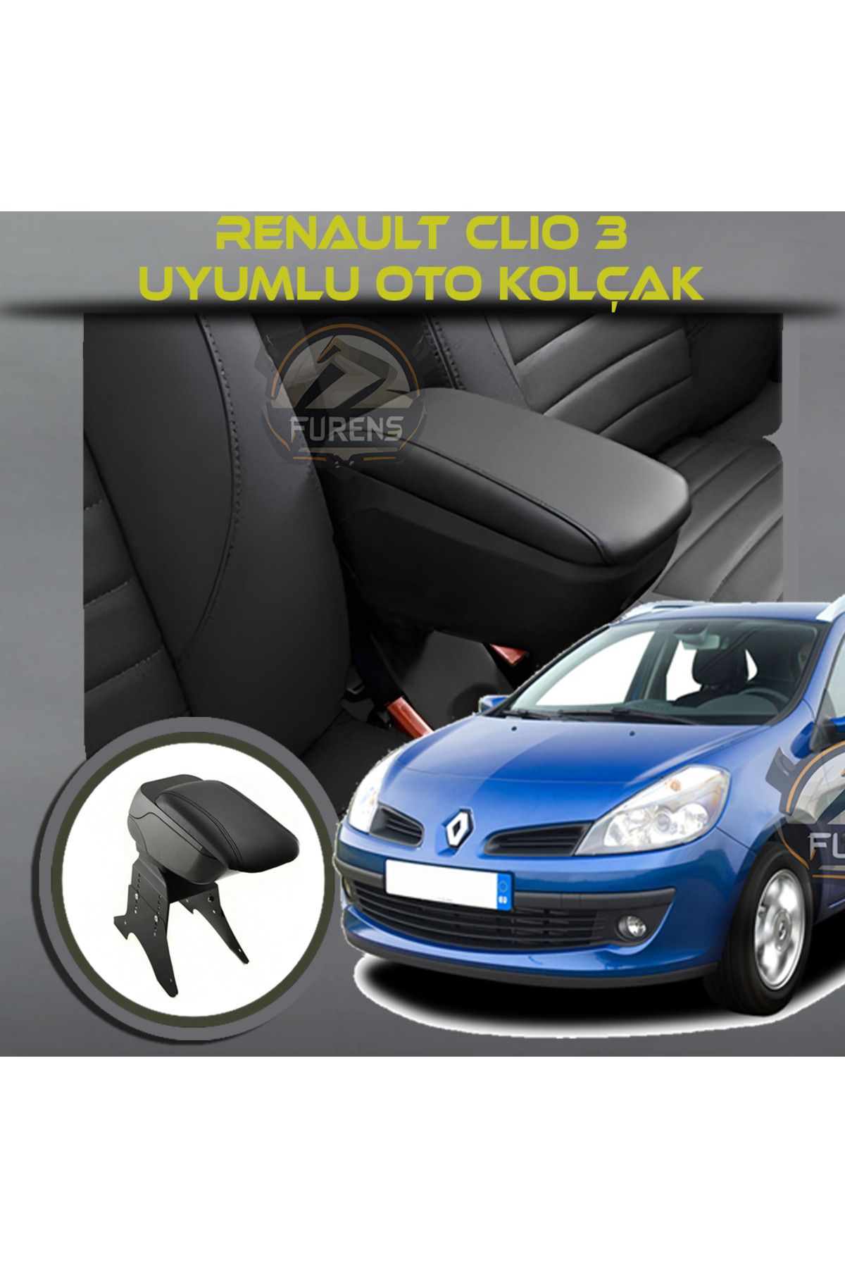 STS Oto Aksesuar Renault Clio 3 2007-2013 Uyumlu Kol Dayama Ve Kolçak Sürgülü Bardaklıklı Ayarlanabilir Siyah Deri