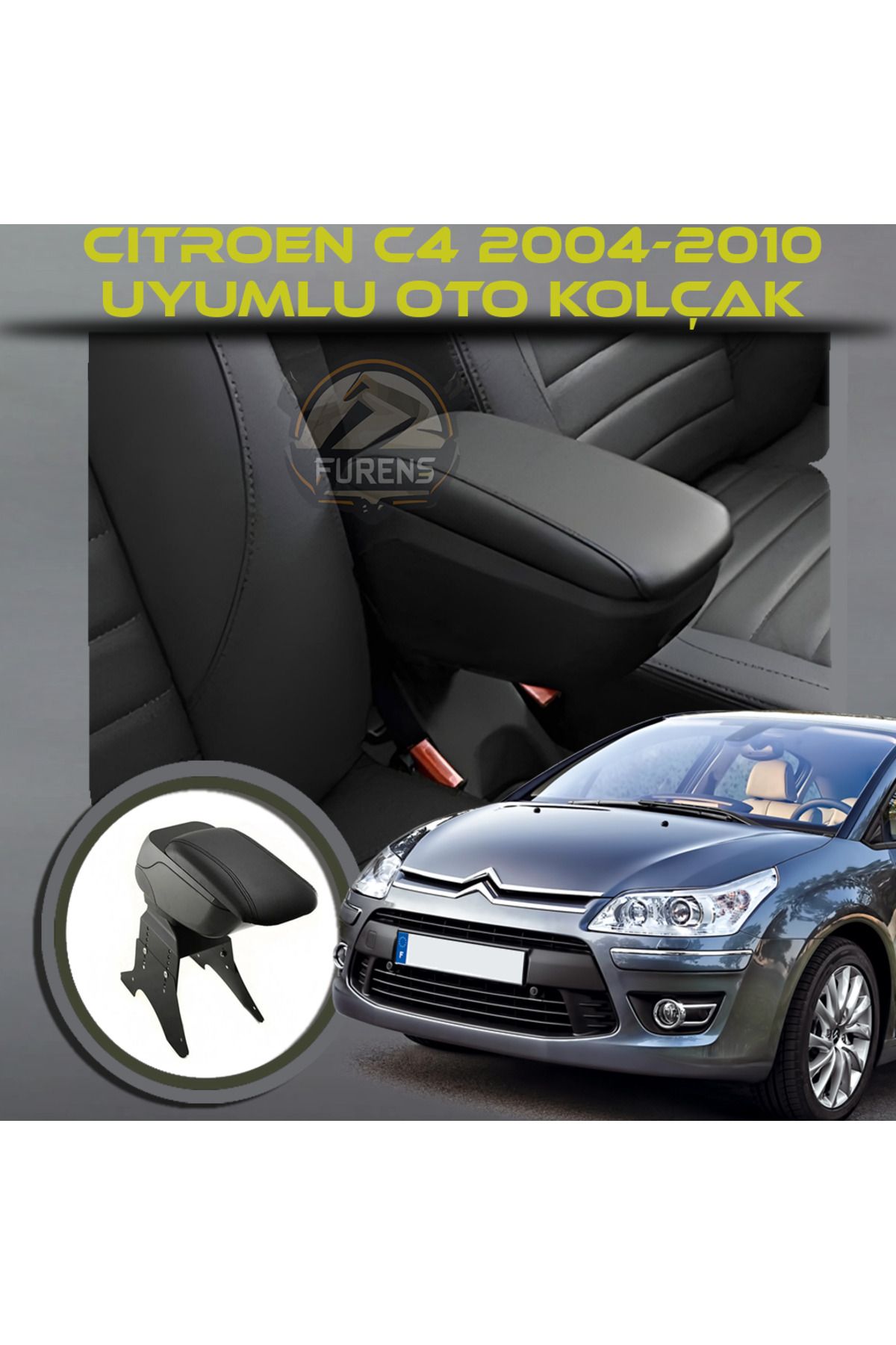 STS Oto Aksesuar Citroen C 4 2004-2010 Uyumlu Kol Dayama Ve Kolçak Sürgülü Bardaklıklı Ayarlanabilir Siyah Deri