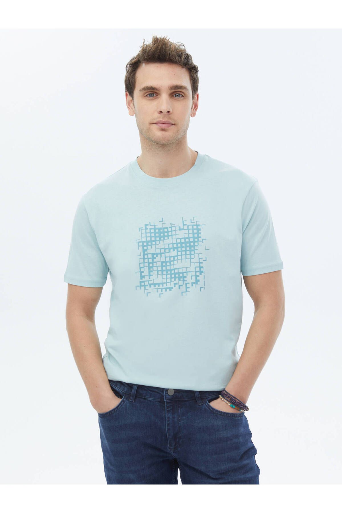 Kip-Crew Neck Mint Printed 100% Cotton T-Shirt 1