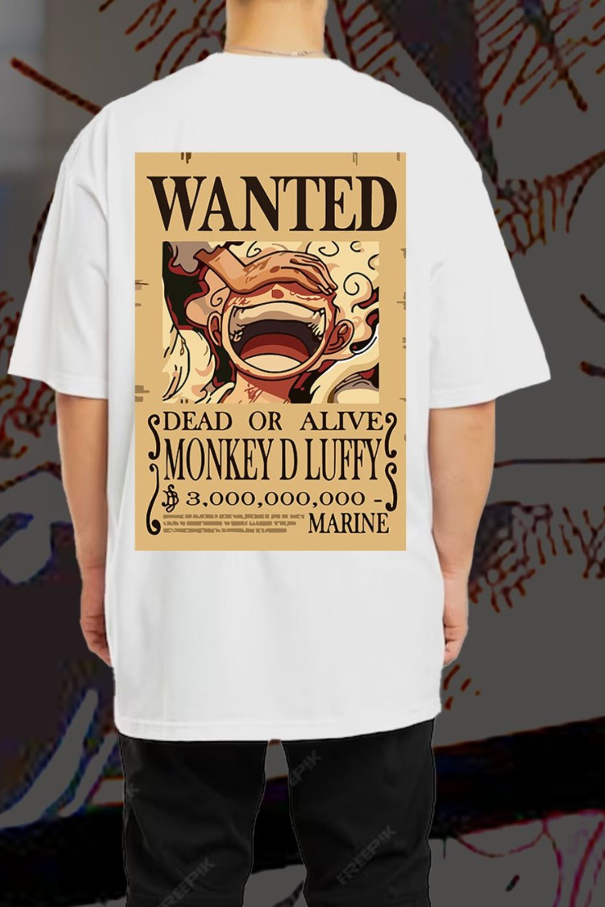 FECCY Pamuklu Monkey D. Luffy Baskılı Oversize T-shirt