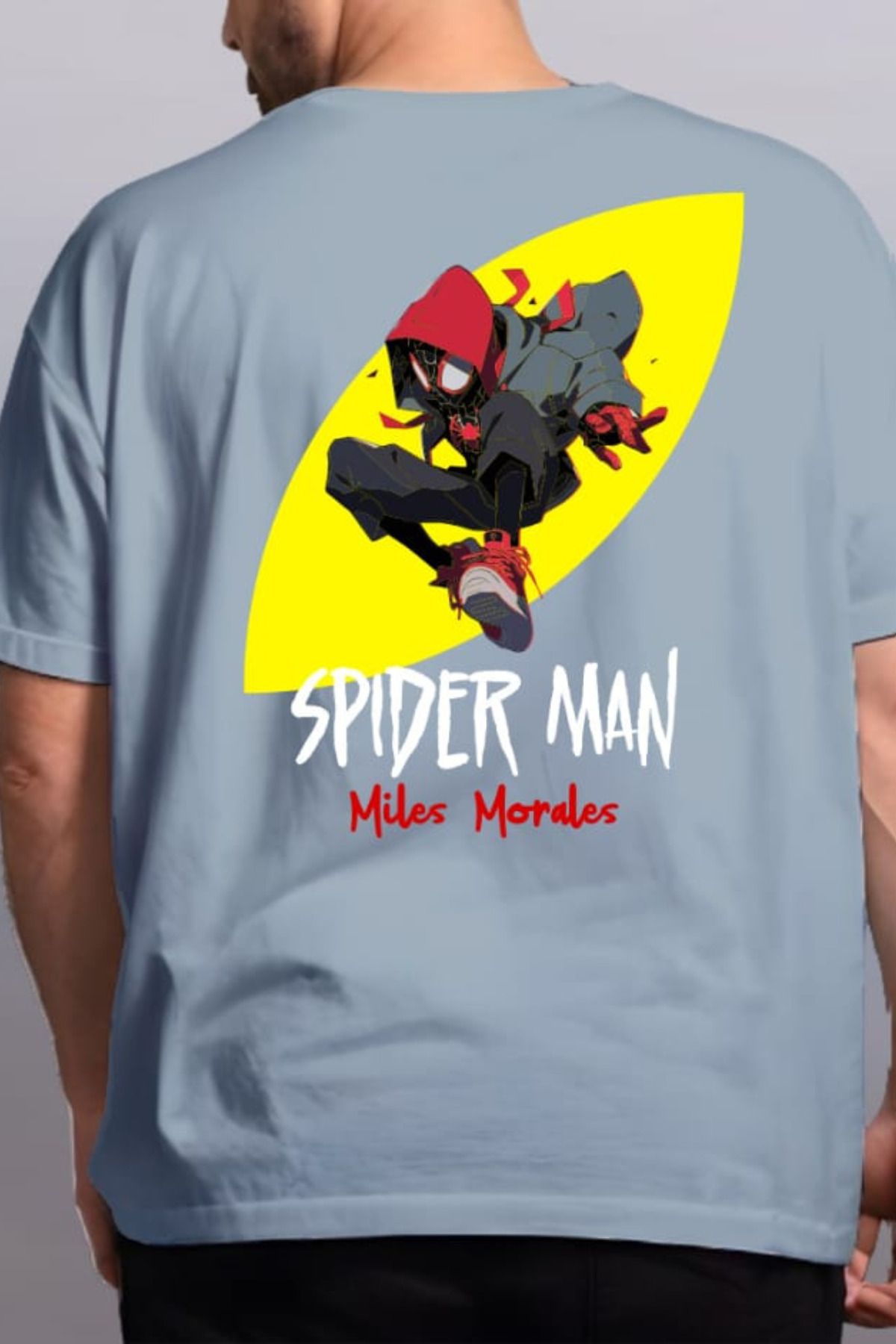 FECCY Pamuklu Miles Morales Spiderman Yellow Baskılı Oversize T-shirt