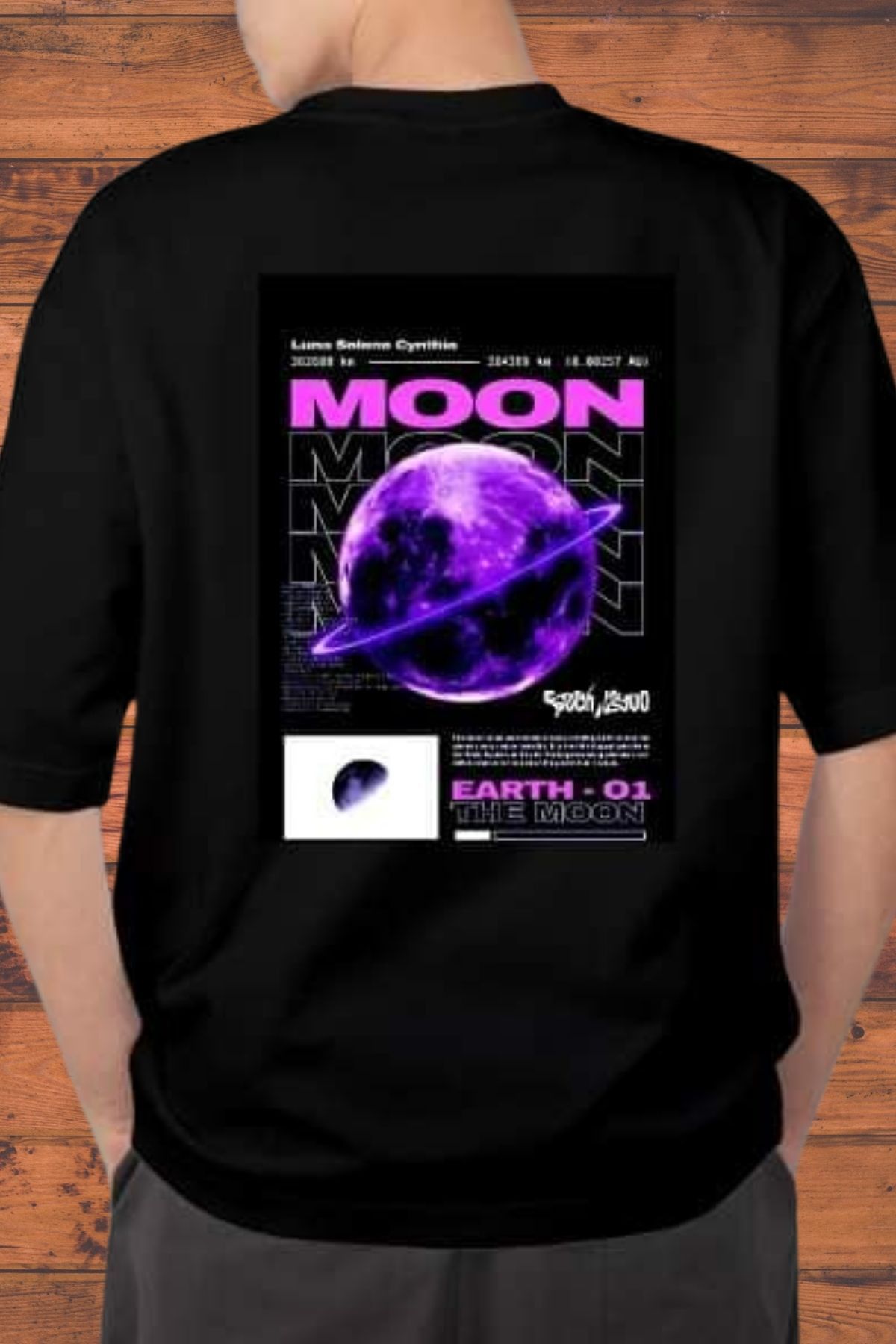 FECCY Pamuklu Moon Baskılı Oversize T-shirt