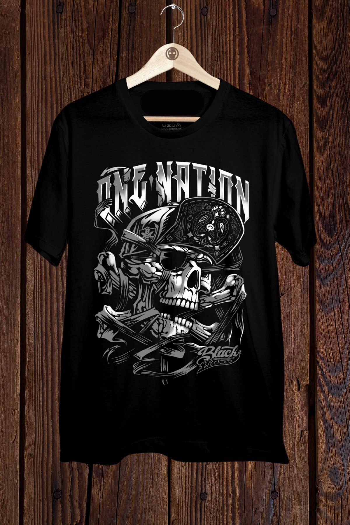 FECCY Pamuklu One Nation Skull Baskılı Oversize T-shirt