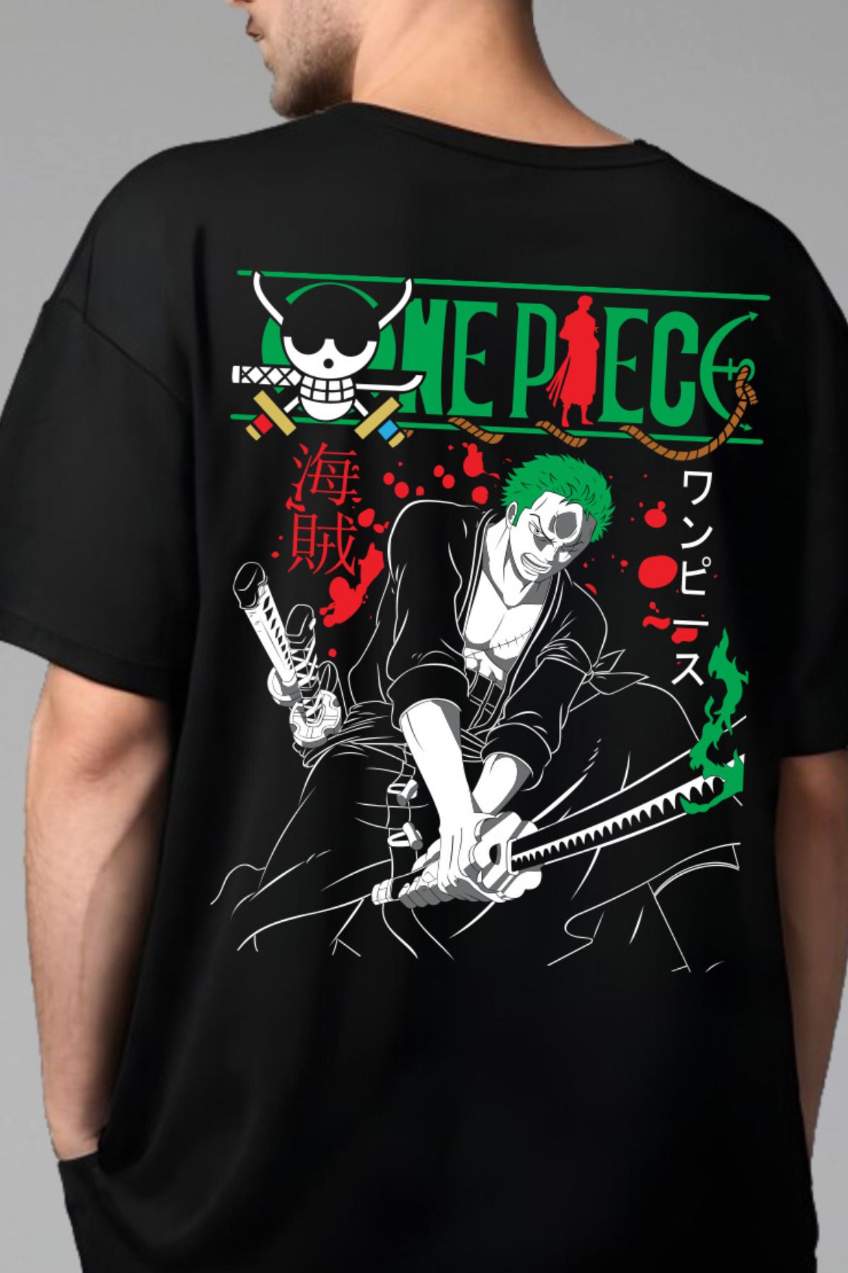 FECCY Pamuklu One Piece Zoro Baskılı Oversize T-shirt