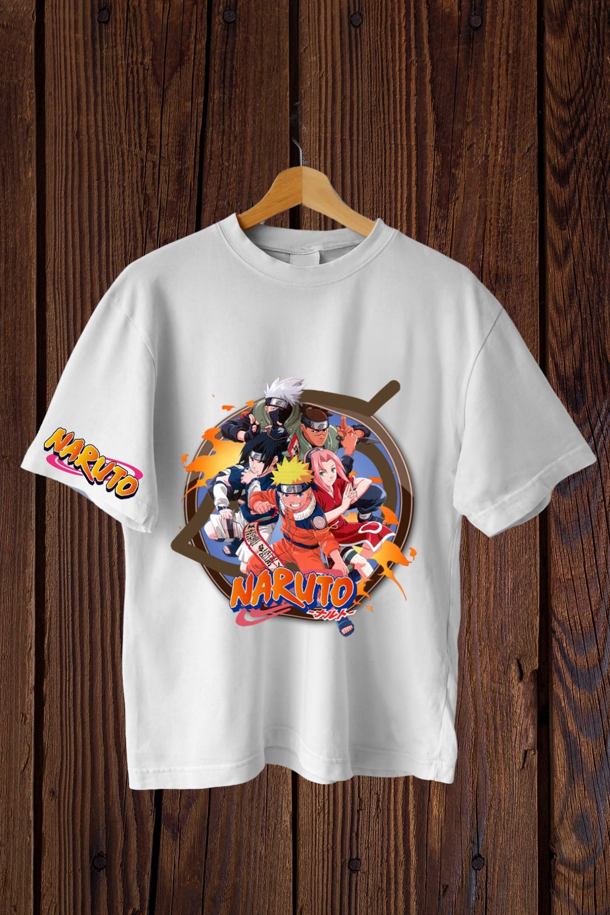 FECCY Pamuklu Naruto Anime Karakterleri Beyaz Oversize T-shirt