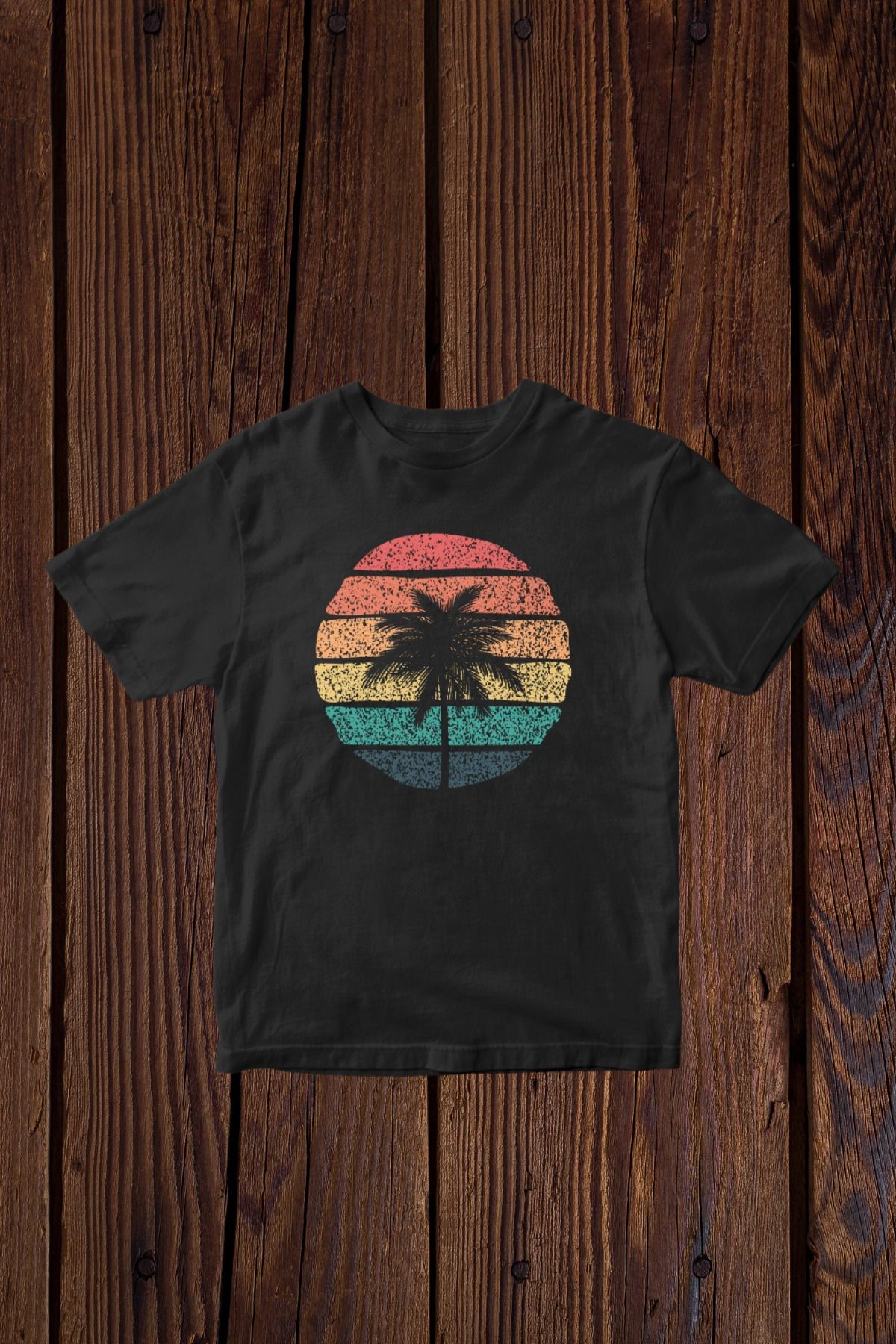 FECCY Pamuklu Palm Sunset Baskılı Oversize T-shirt