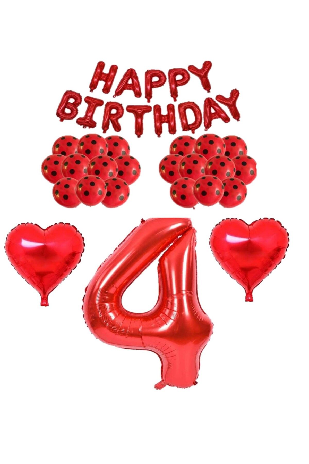 BEST PARTİ DOĞUM GÜNÜ PARTİ SÜSLERİ Best Happy Bırthday Kırmızı Rakam Kalp Folyo ve Puanlı Baskılı Balon Seti Yaş 4