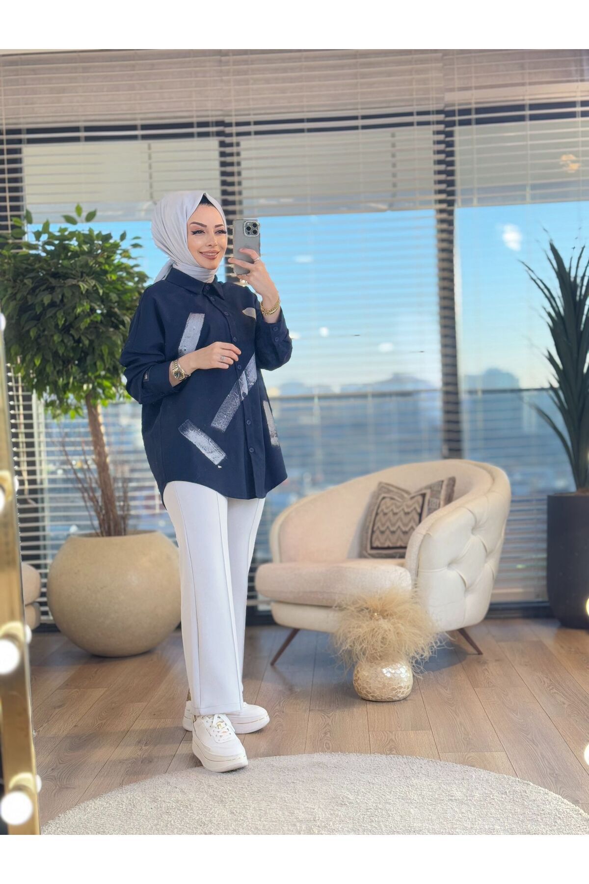 ALANURMODA 31984 Önü Fırça Sim Baskılı Gömlek