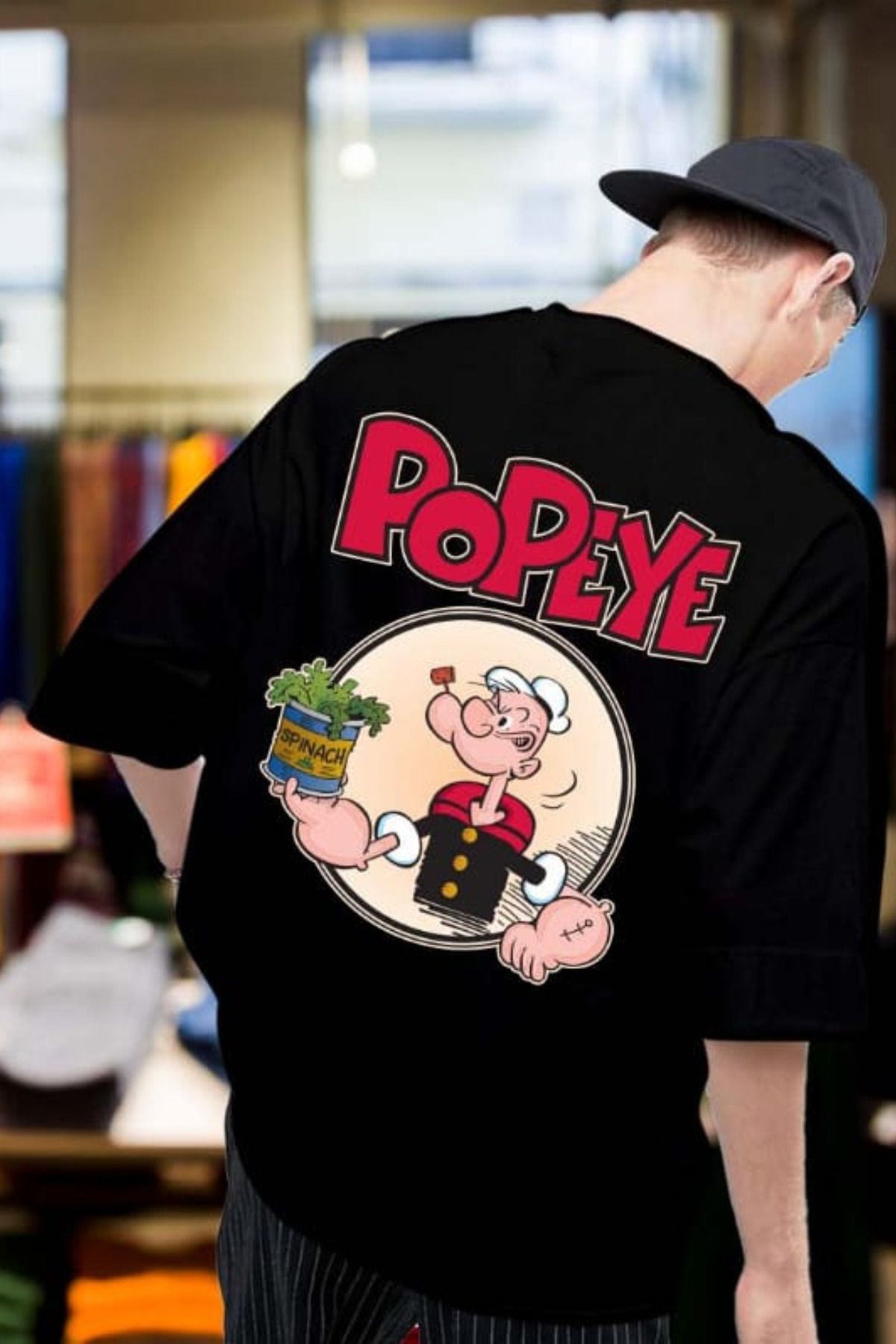 FECCY Pamuklu Popeye Baskılı Oversize T-shirt