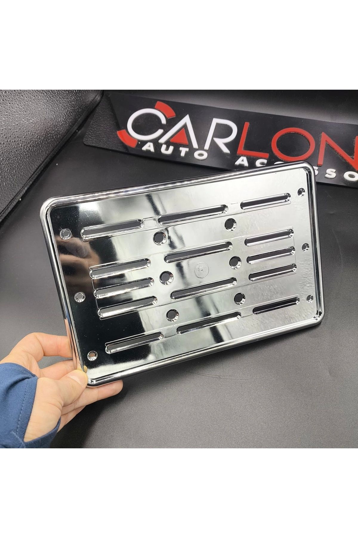 carlone Motorsiklet Plakalık-Plastik Üzeri Kromaj Kaplama-Parlak-26 x 17cm