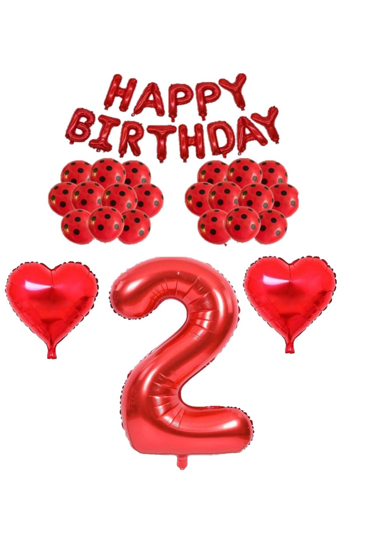 BEST PARTİ DOĞUM GÜNÜ PARTİ SÜSLERİ Best Happy Bırthday Kırmızı Rakam Kalp Folyo ve Puanlı Baskılı Balon Seti Yaş 2