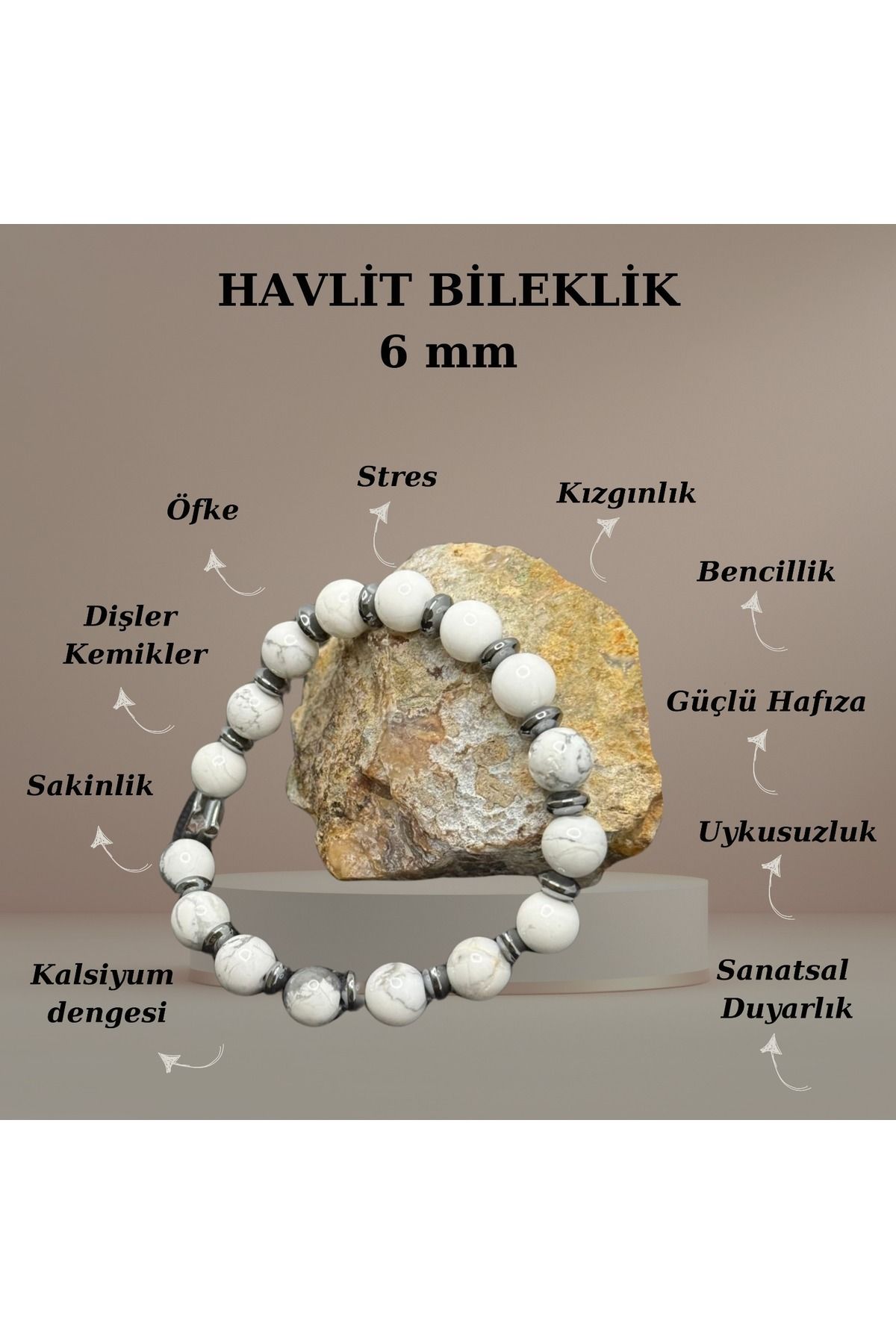 Kadimdoğal Sertifikalı Havlit Hematit 8 mm Doğaltaş Bileklik