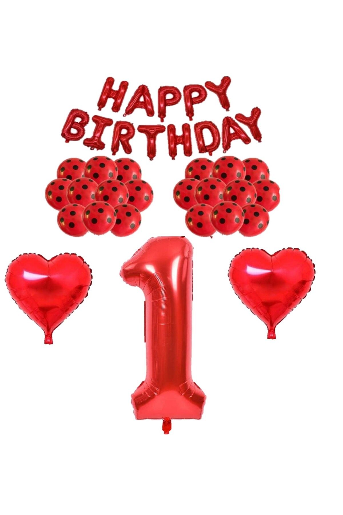 RÖNESANS PARTİ Rönesans Happy Bırthday Kırmızı Rakam Kalp Folyo ve Puanlı Baskılı Balon Seti Yaş 1