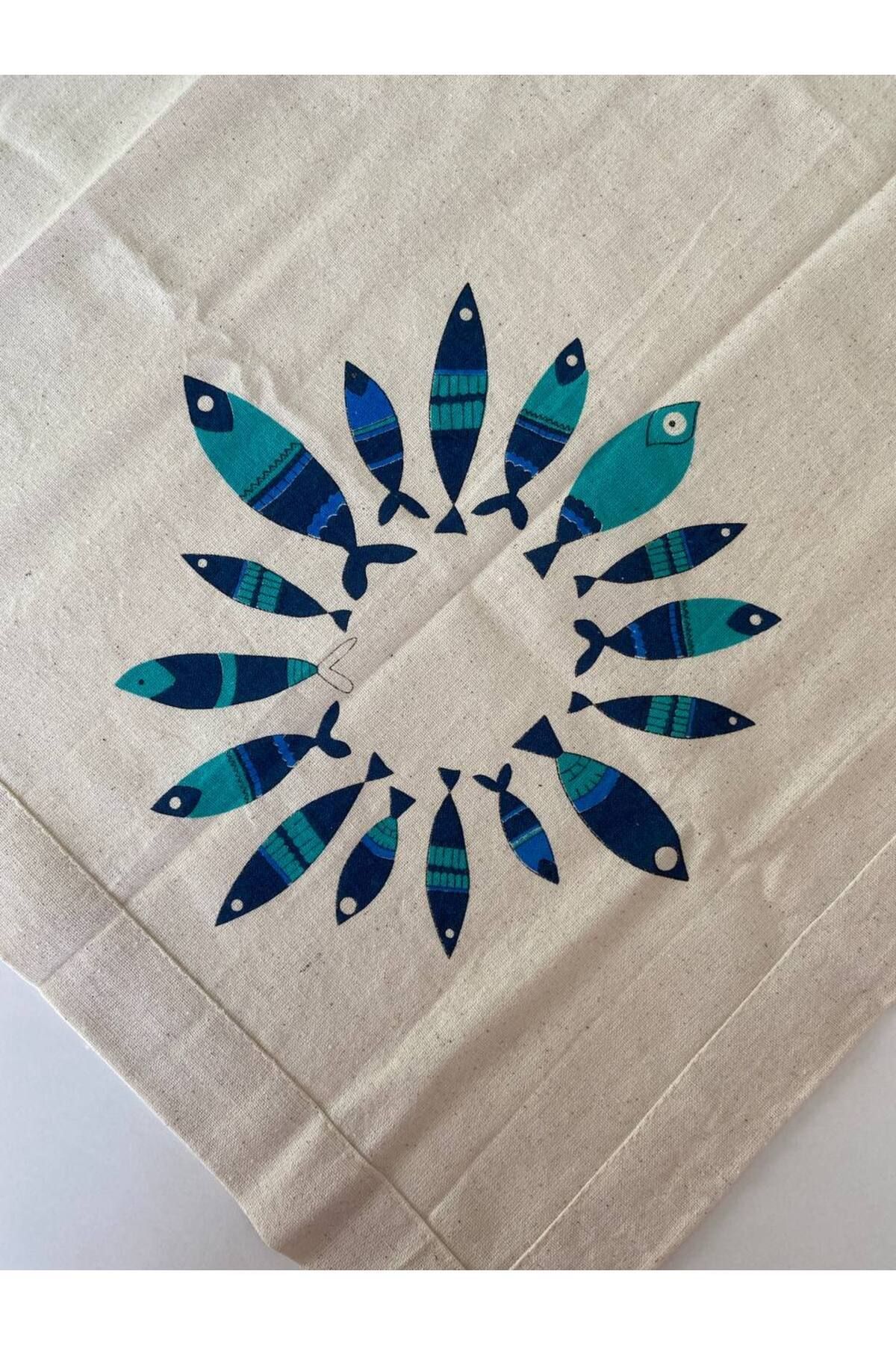 Mrmemo-Fiskos Cover Hand Print Square Table Cover Table Runner Fish Pattern 7