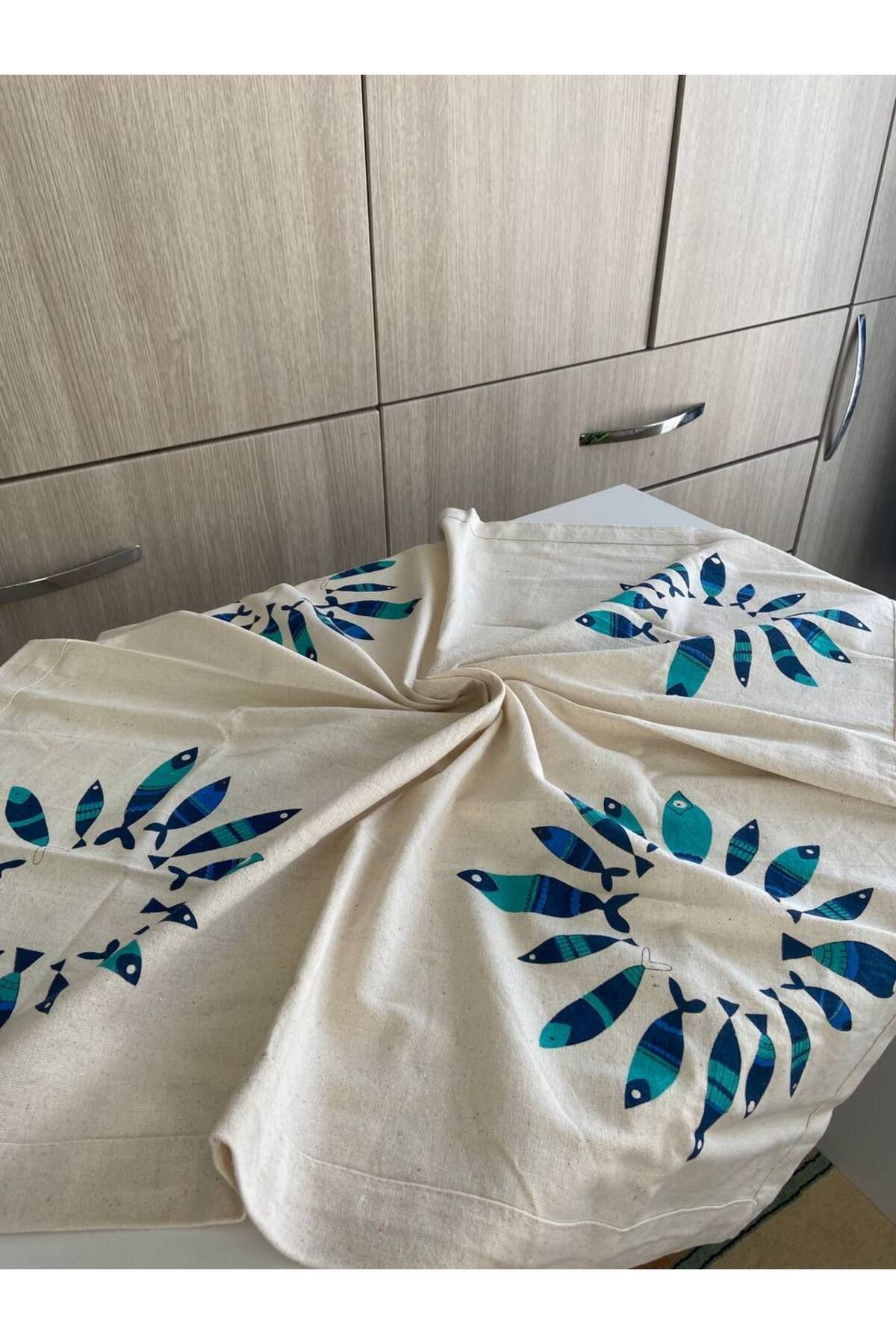 Mrmemo-Fiskos Cover Hand Print Square Table Cover Table Runner Fish Pattern 2