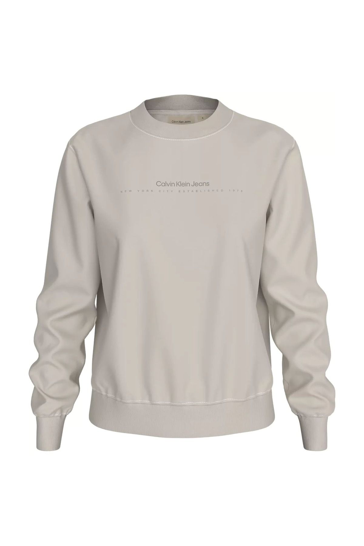 Calvin Klein Kadın Yazı Logo Sweatshirt - Krem