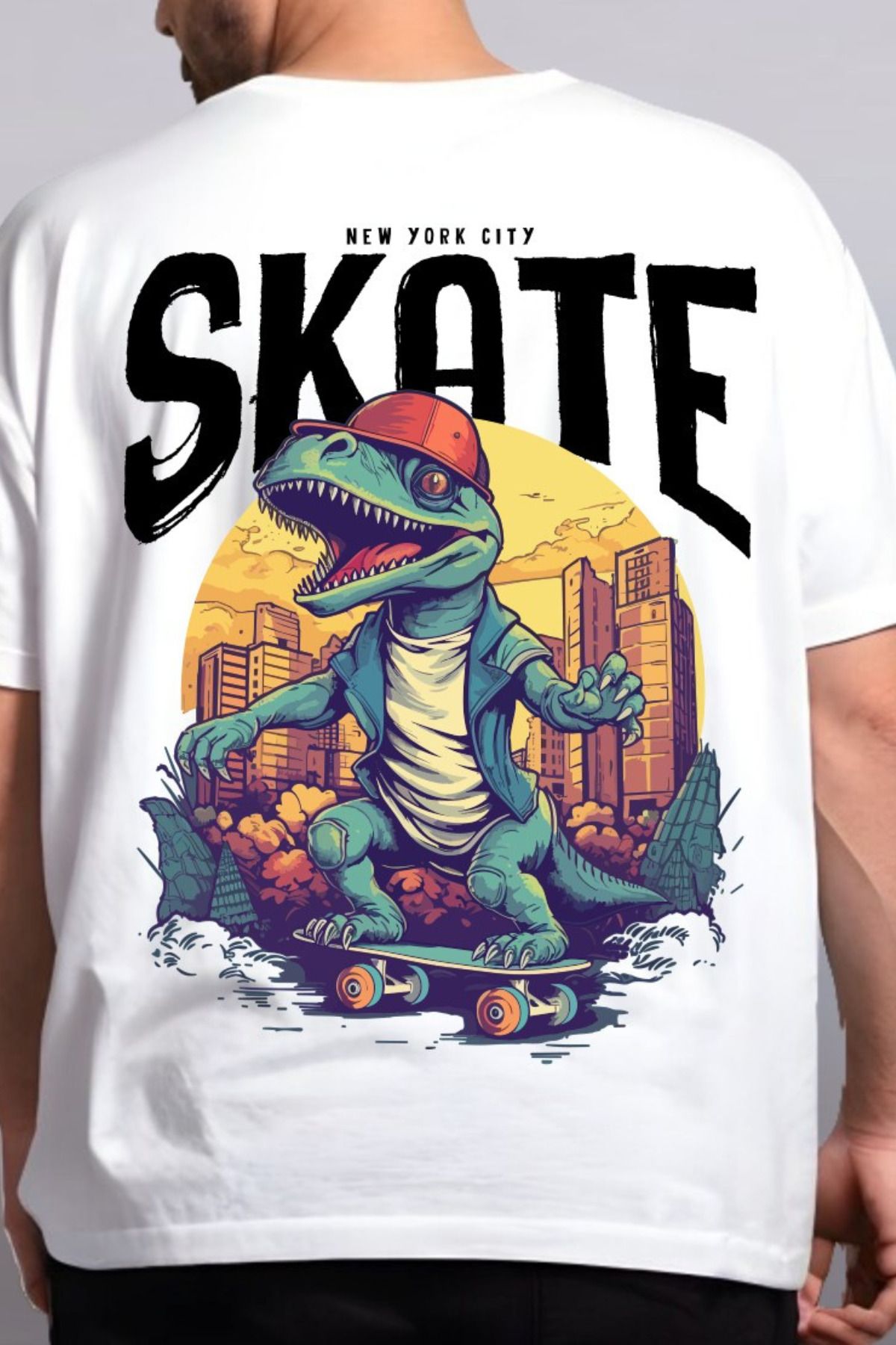 FECCY Pamuklu Skate Baskılı Oversize T-shirt