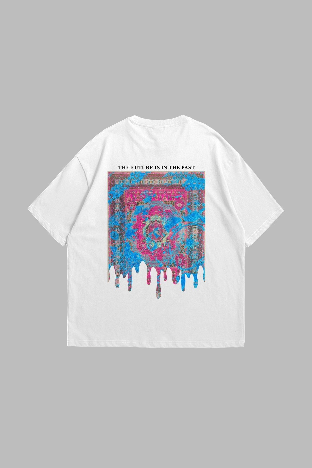 Sekizbiraltı Liquid Rug Baskılı Oversize Unisex Beyaz Tshirt