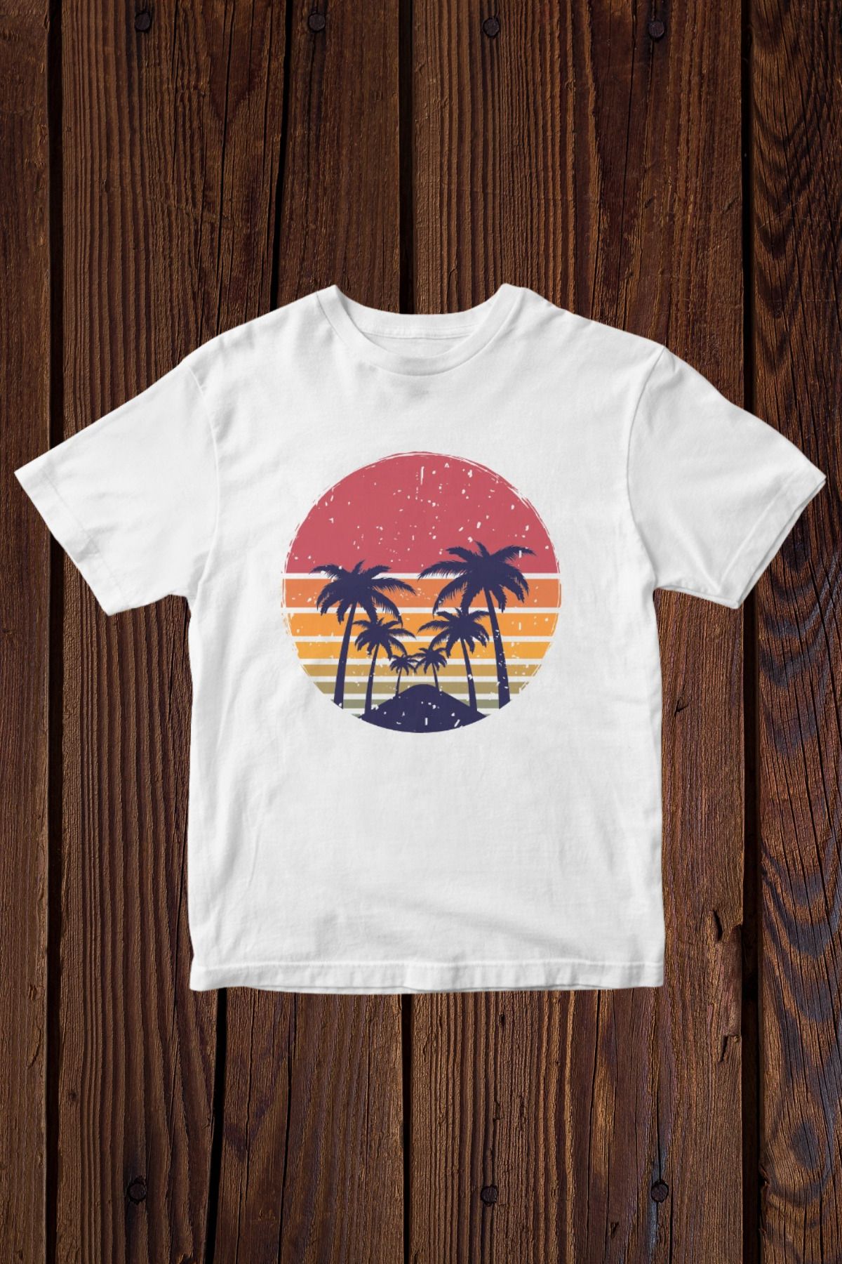 FECCY Pamuklu Sunset Palms Baskılı Oversize T-shirt