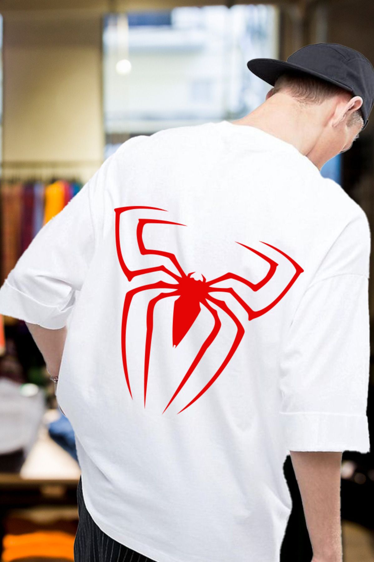 FECCY Pamuklu Spiderman Baskılı Oversize T-shirt