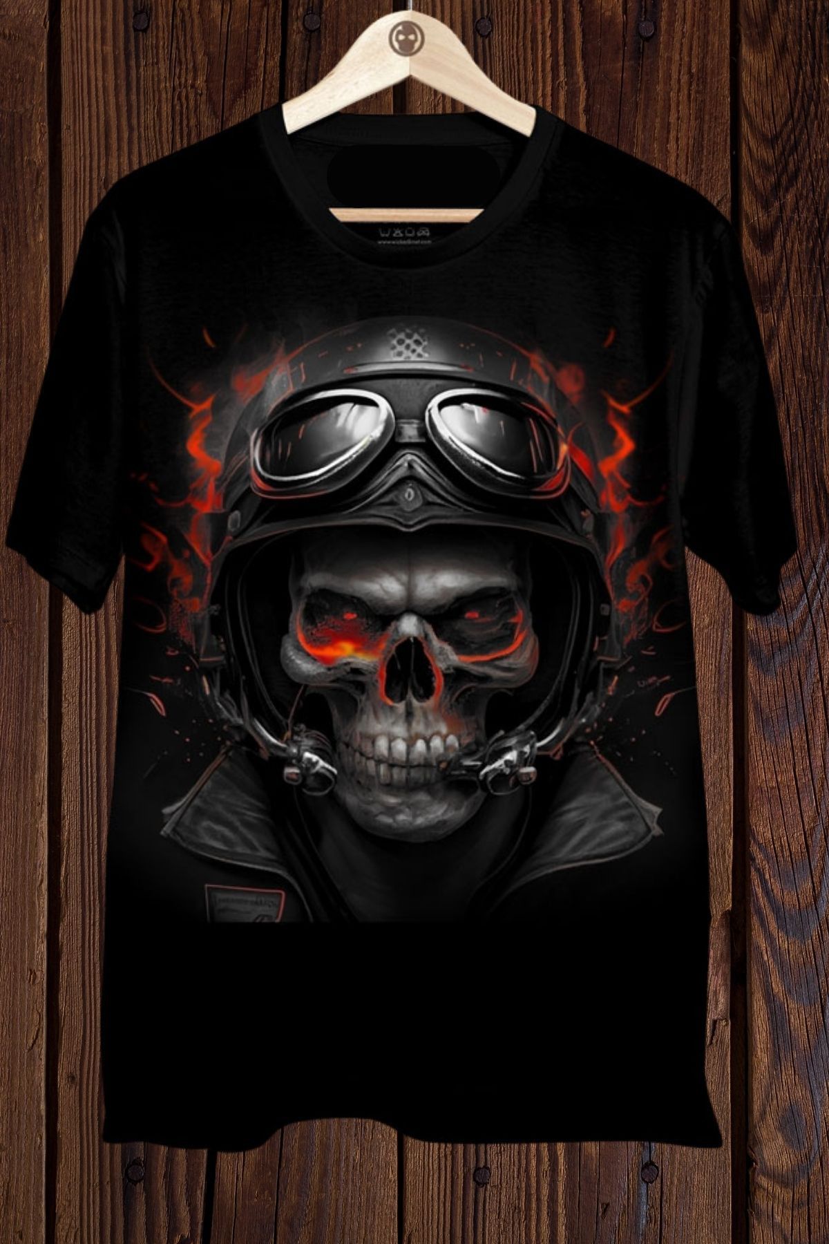 FECCY Pamuklu Skull Pilot Baskılı Oversize T-shirt