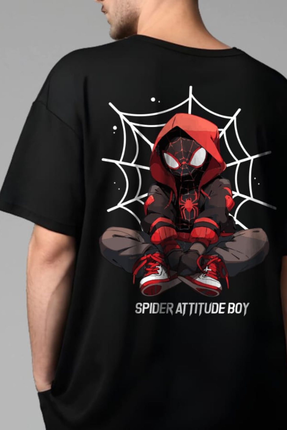 FECCY Pamuklu Spider Attitude Boy Baskılı Oversize T-shirt