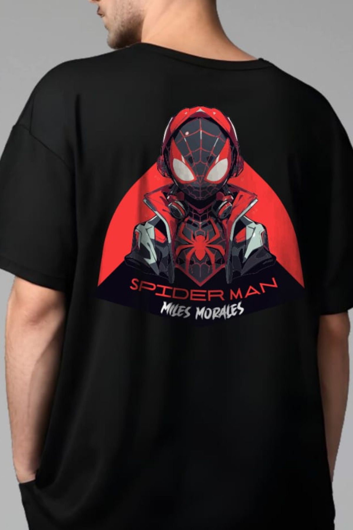 FECCY Pamuklu Spiderman Miles Morales Baskılı Oversize T-shirt