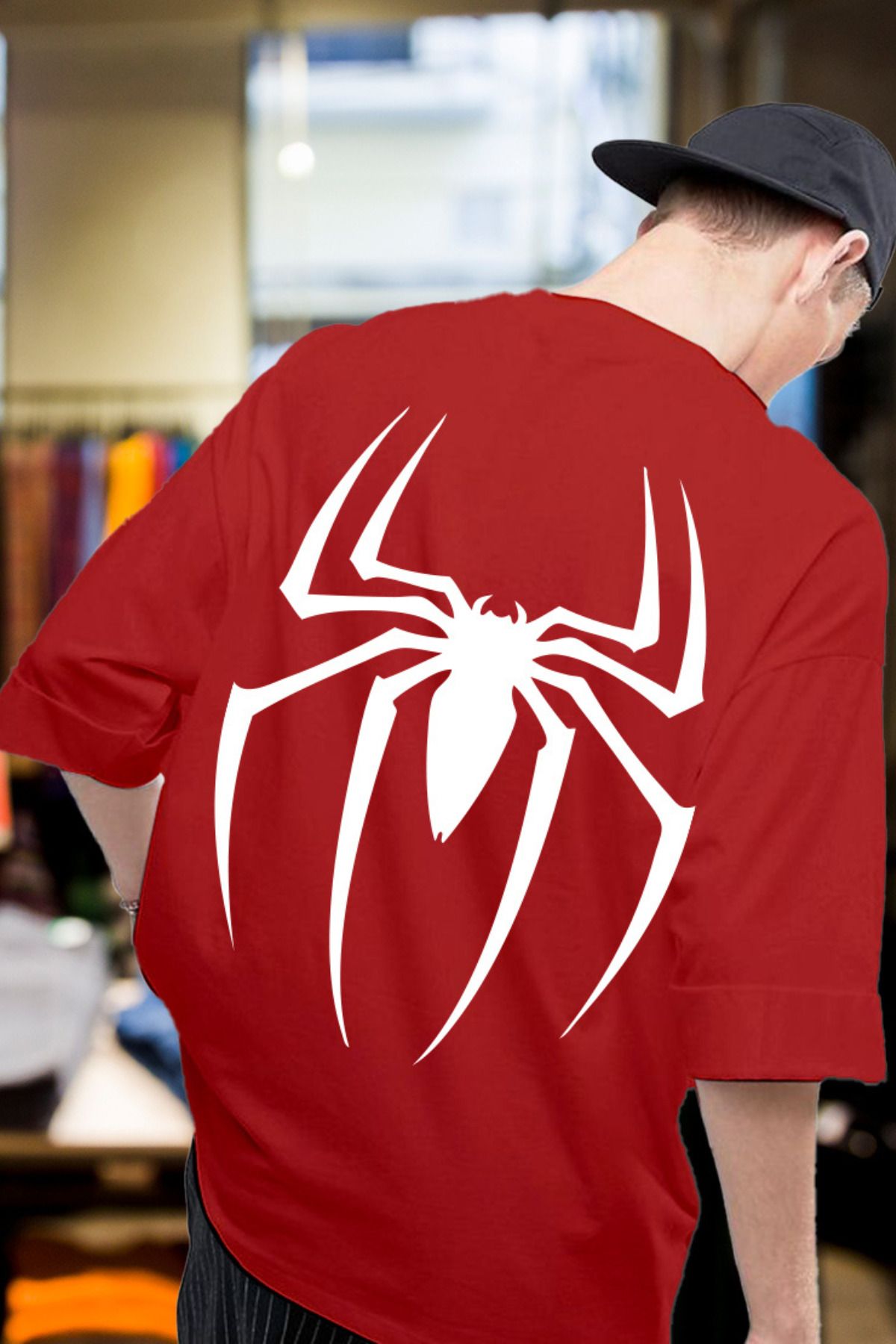 FECCY Pamuklu Spiderman Baskılı Oversize T-shirt