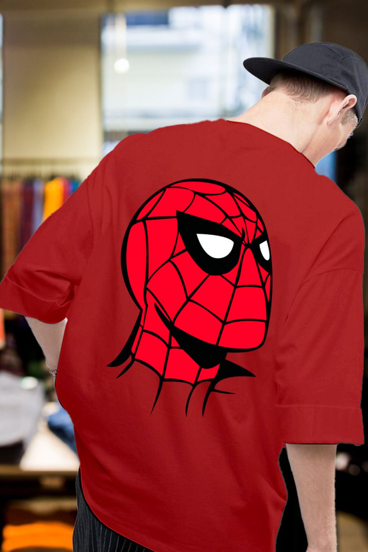 FECCY Pamuklu Spiderman Baskılı Oversize T-shirt