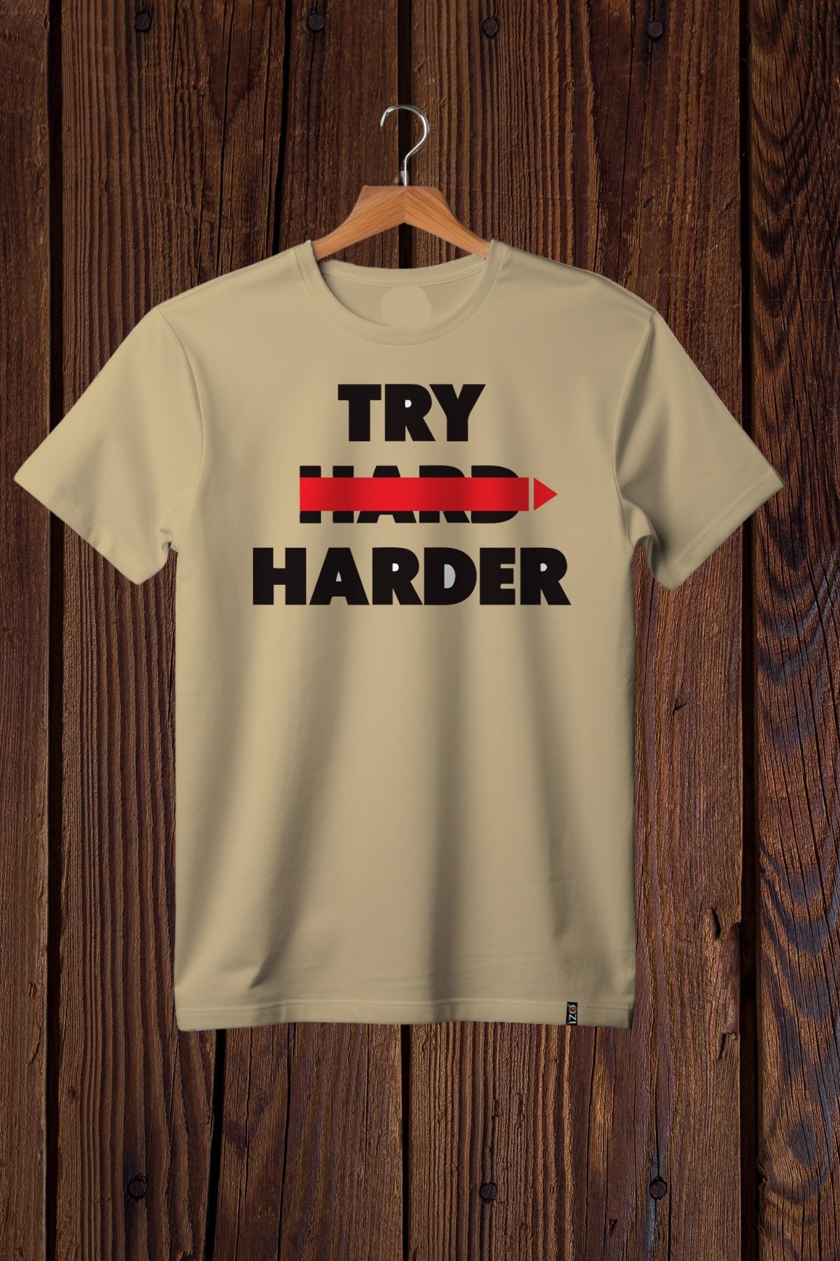 FECCY Pamuklu Try Harder Baskılı Oversize T-shirt