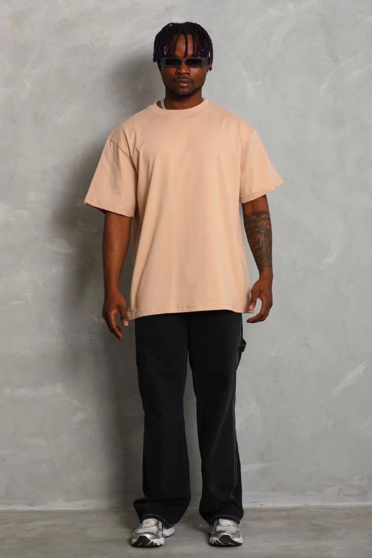 CVS Unisex Oversize Düz Bisiklet Yaka T-Shirt - Bej