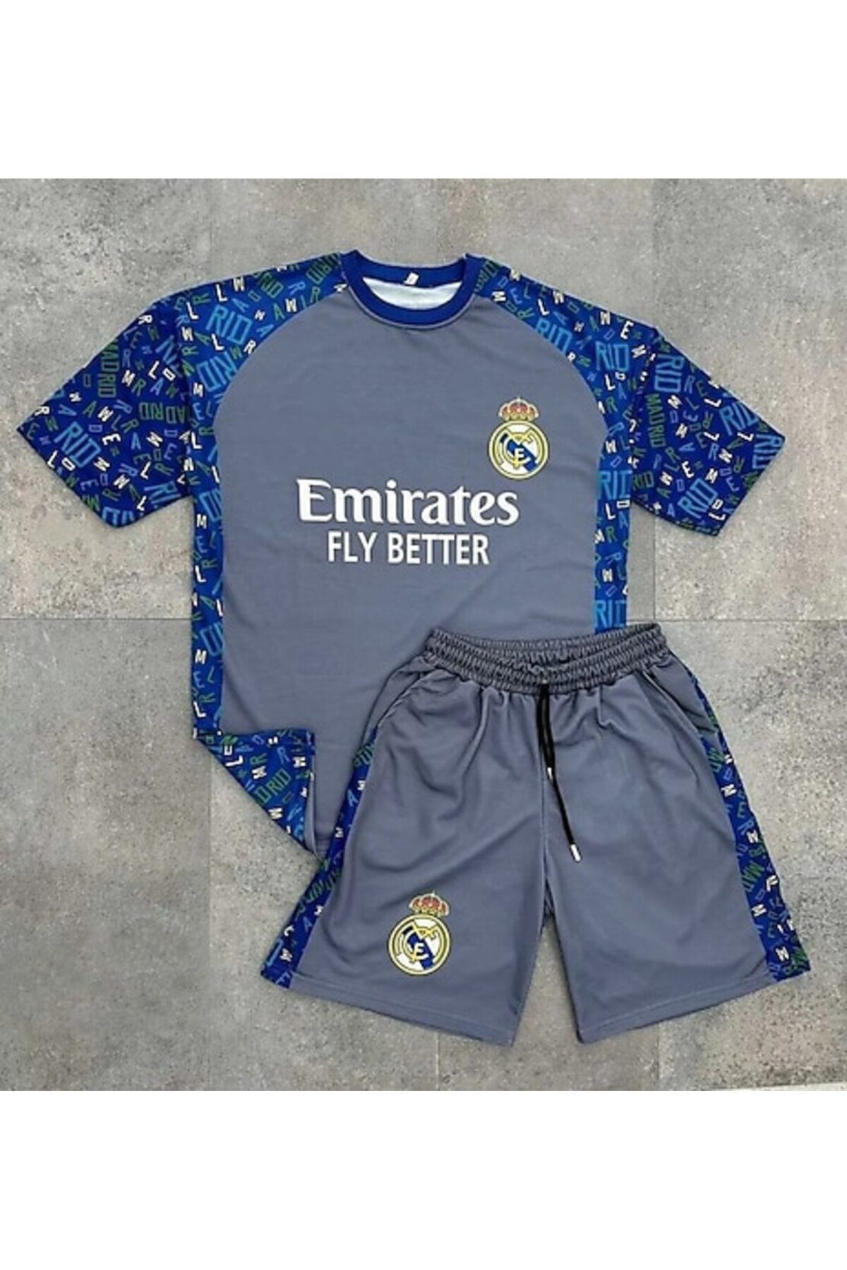 kombinezyum CR7 Cristiano Ronaldo GRİ/MAVİ Desenli  Çocuk Forması 3 Lü Set