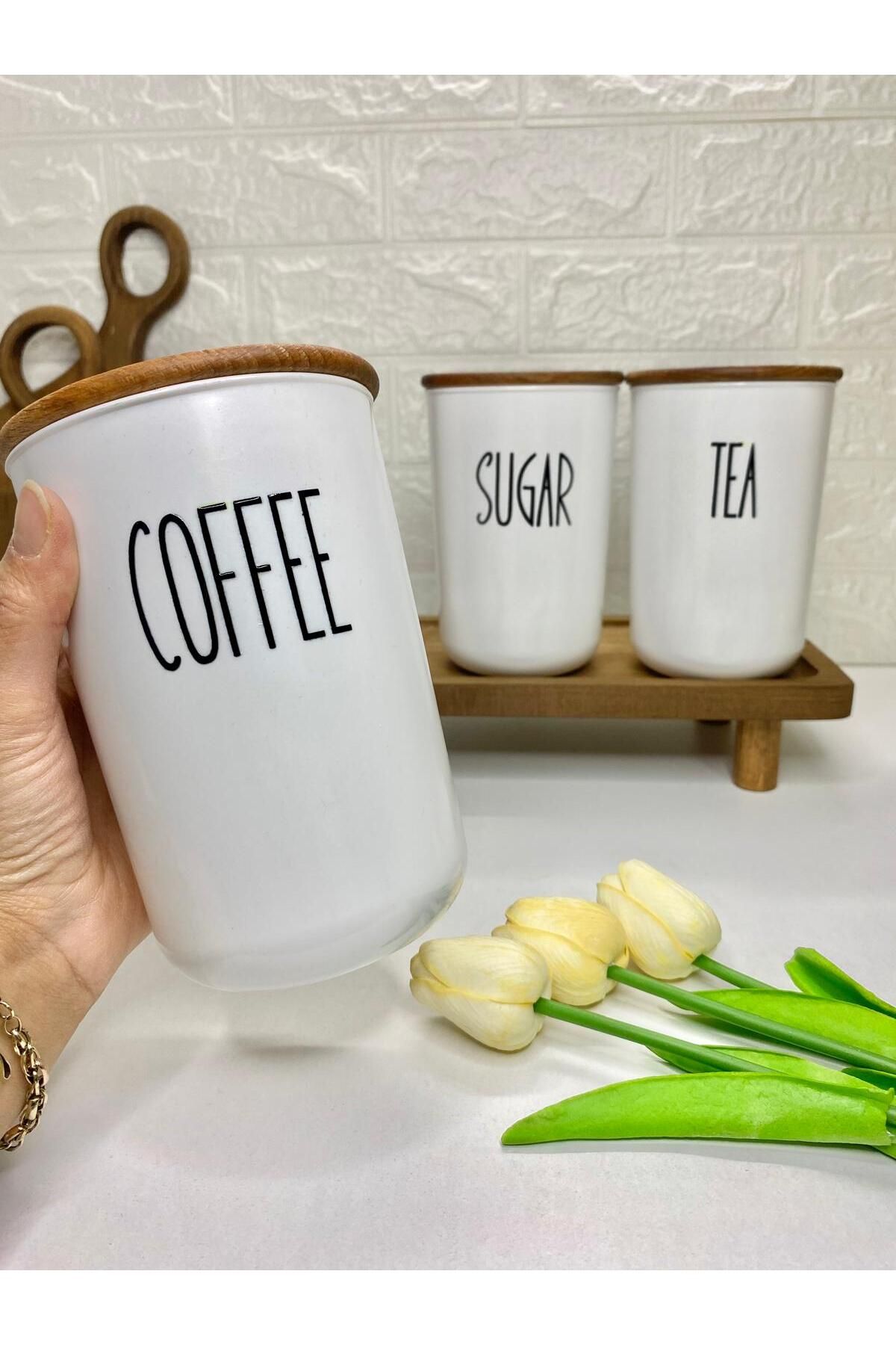 MODA OZY-Set of 3 900ml Acrylic (Plastic) Storage Containers with Wooden Lids and Jars with Stand (with Transfer Label) 3
