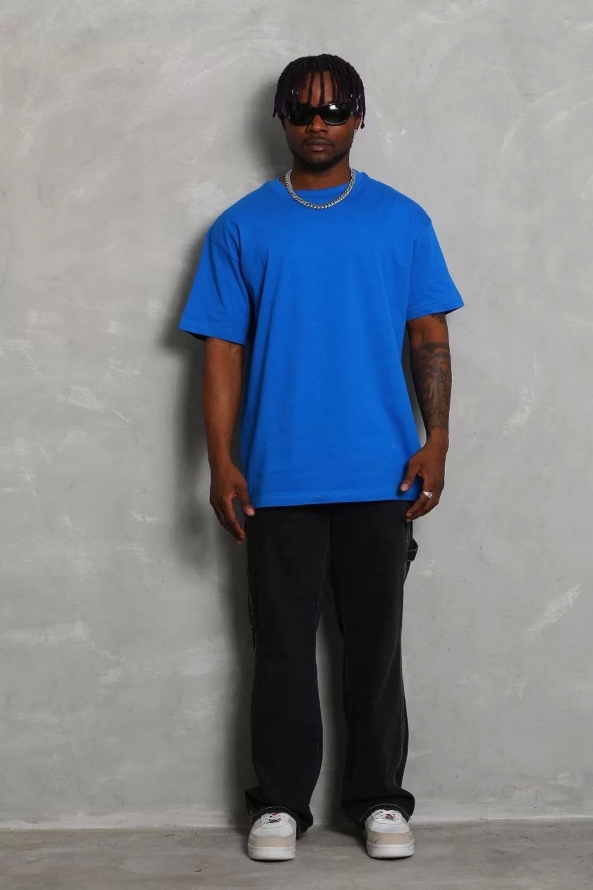 CVS Unisex Oversize Düz Bisiklet Yaka T-Shirt - Mavi