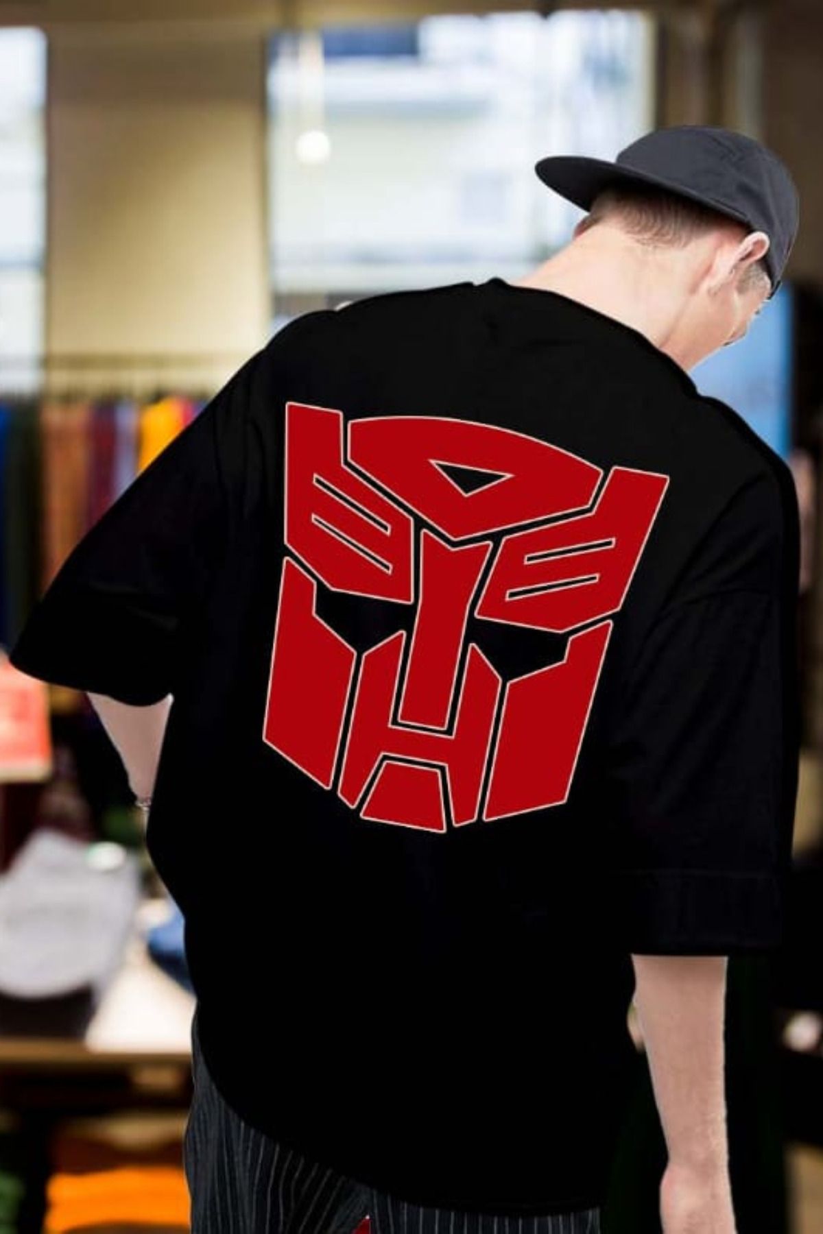 FECCY Pamuklu Transformers Logo Baskılı Oversize T-shirt