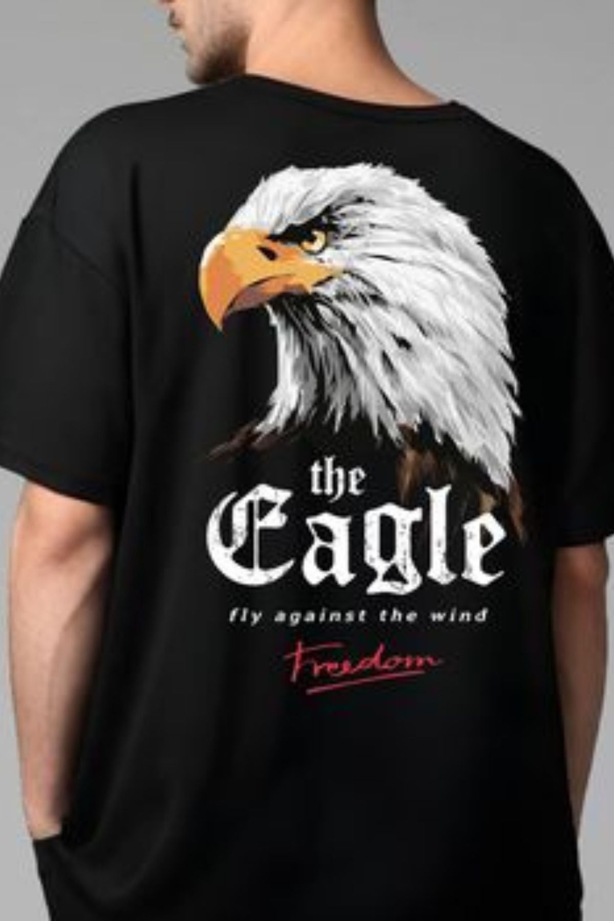 FECCY Pamuklu The Eagle Freedom Baskılı Oversize T-shirt