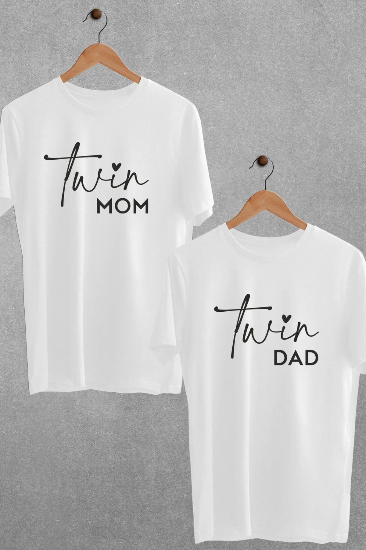 FECCY Pamuklu Twin Mom Dad Baskılı 2'li Tişört İkiz Cinsiyet Partisi Anne Baba Oversize Twins Çift T-shirt