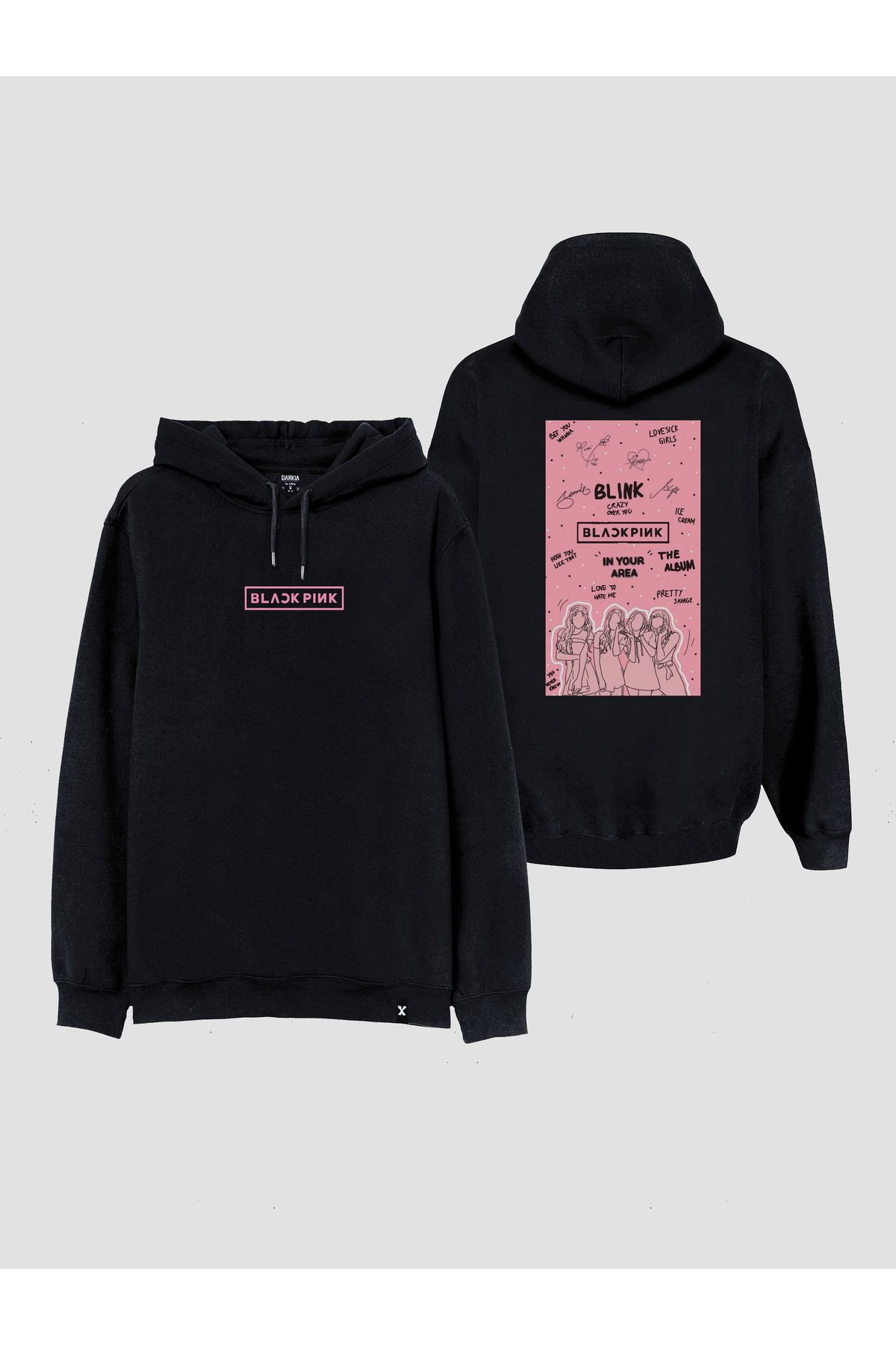 sielta Blackpink Müzik Grubu  Baskılı Çift Taraflı Kapşonlu Unisex Siyah Sweathsirt Hoodie