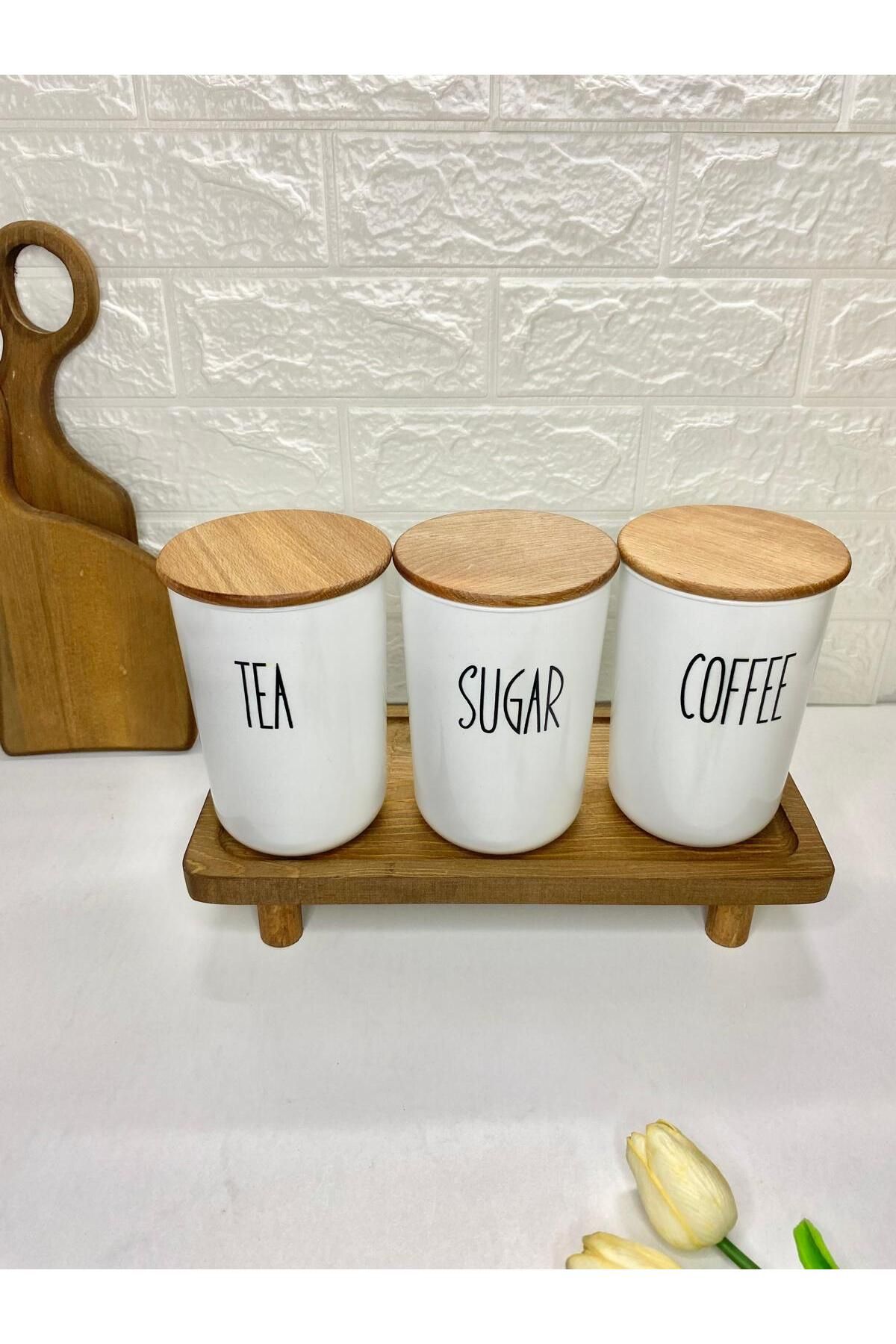 MODA OZY-Set of 3 900ml Acrylic (Plastic) Storage Containers with Wooden Lids and Jars with Stand (with Transfer Label) 6
