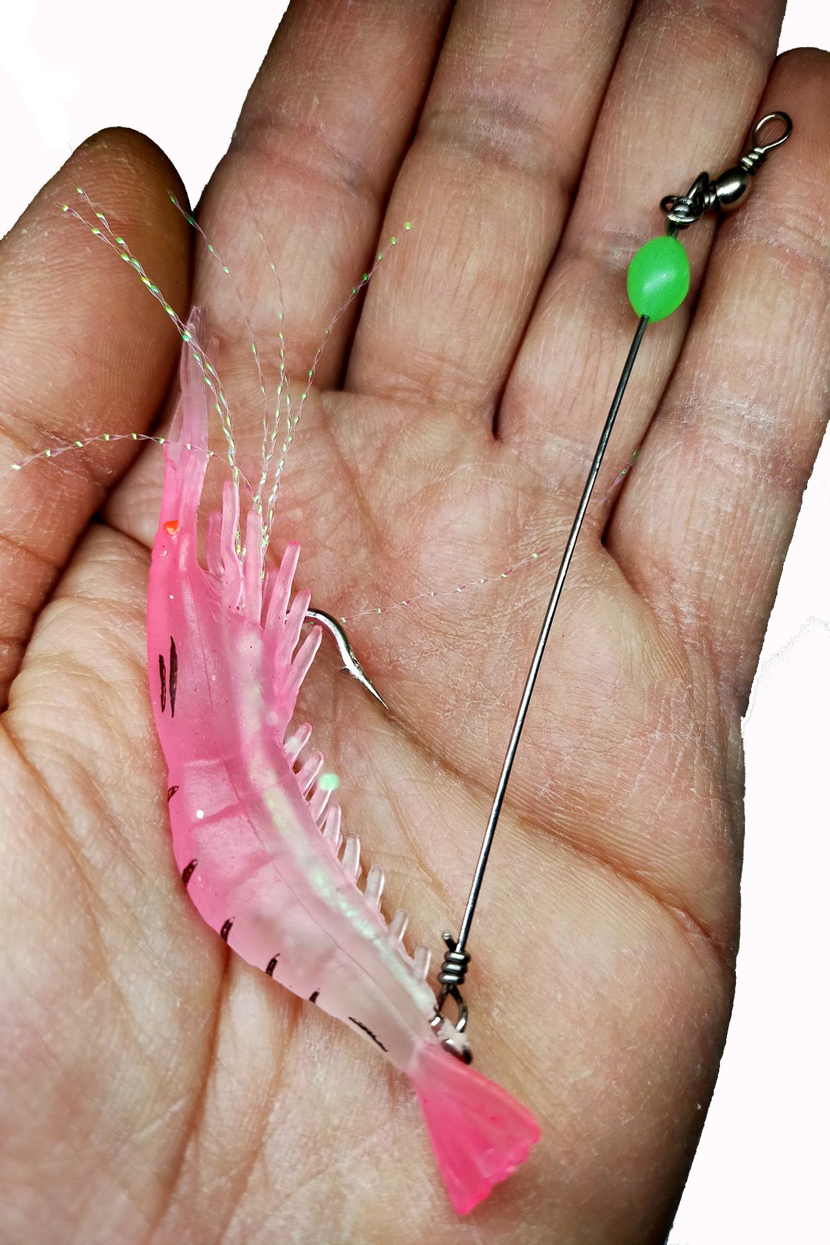 sr sazanrig Karides Shrimp Pembe Yapay Silikon Balık Yemi Fosforlu Kancalı 8.5 cm 6 gr