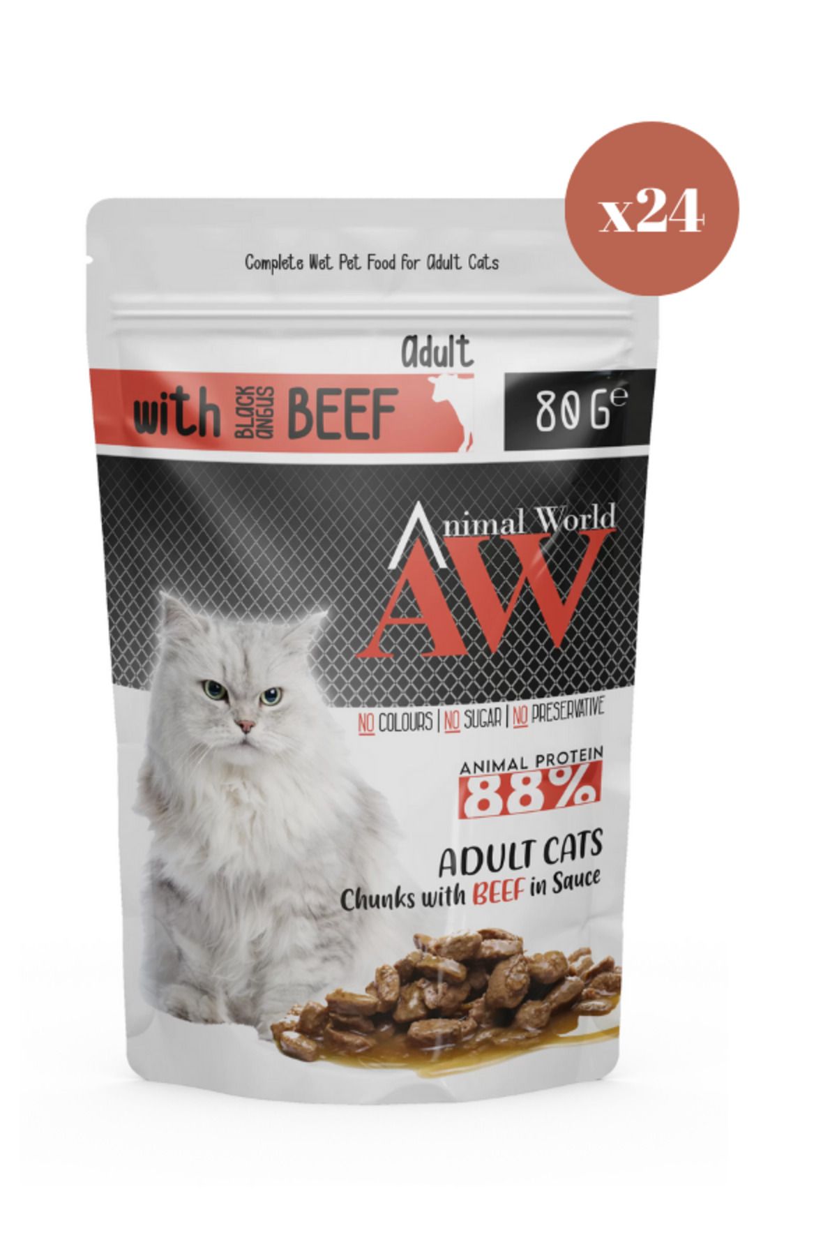 Animal World Jöle İçinde Parça Sığır Etli Yetişkin Kedi Konservesi 80 Gr x 24 Adet