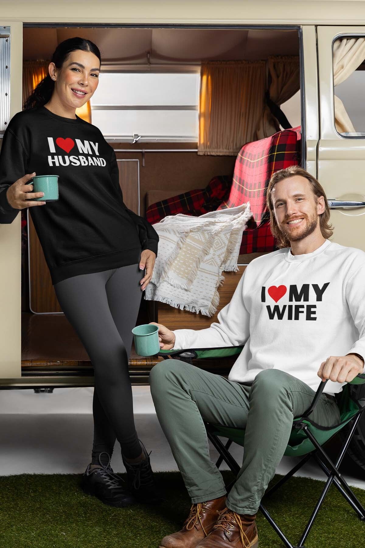 qoeuyl boutique I Love My Wife Husband Karı Koca Sevgili Çift Kombin Sevgililer Günü Hediye Baskılı Sweatshirt