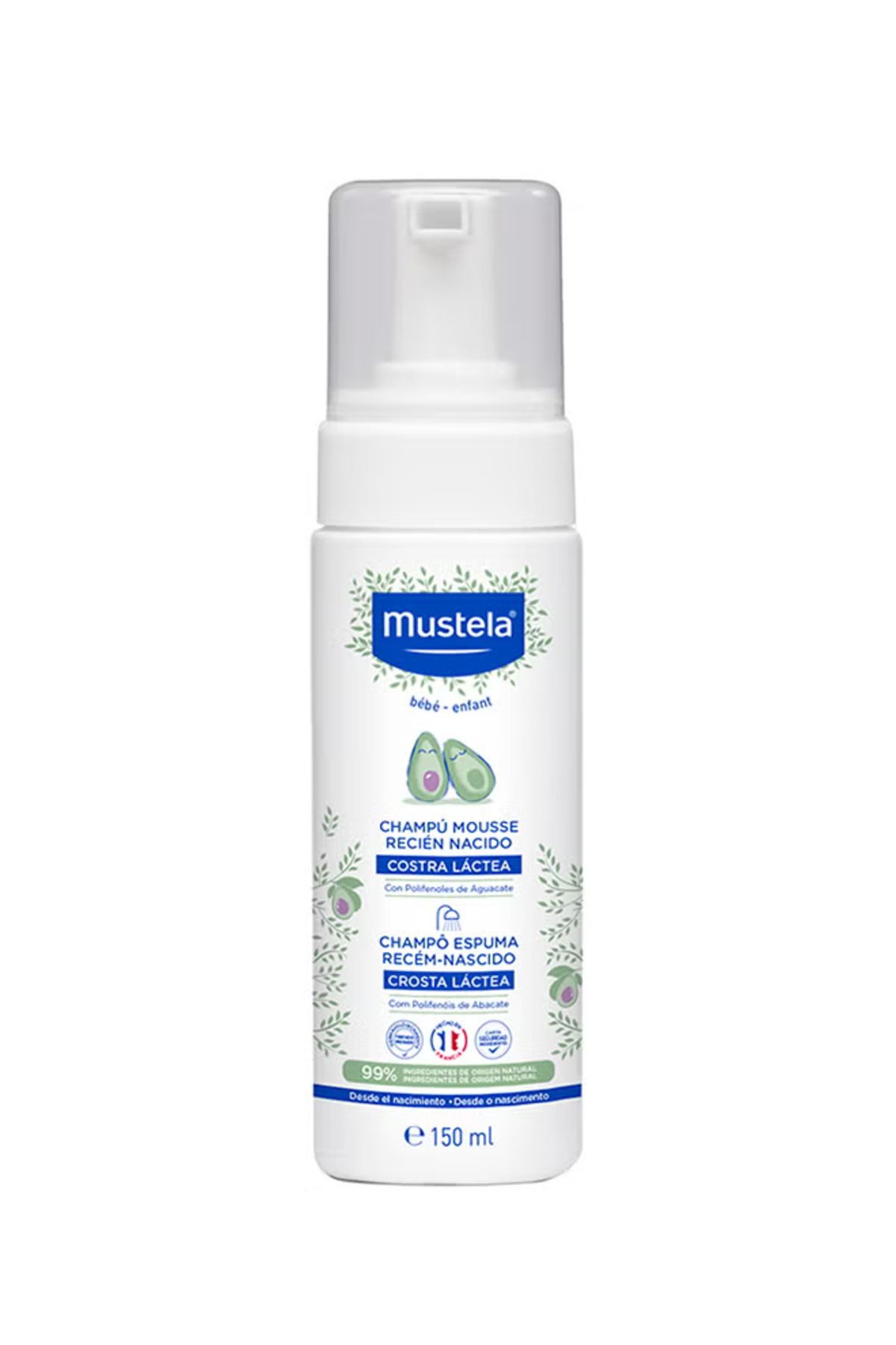 Mustela-Natural Origin Foam Shampoo With Avocado Polyphenols for Newborns, 150ml 1