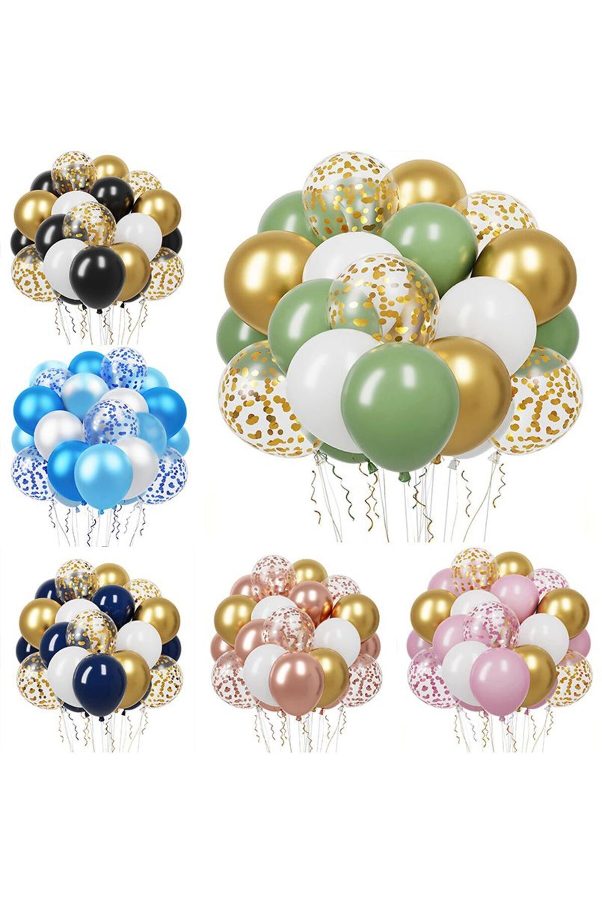 Choice-Other Green White Gold 20 Pcs 12 Inch Balloons Kit Gold Confetti Balloons With Ribbons for Birthday 1