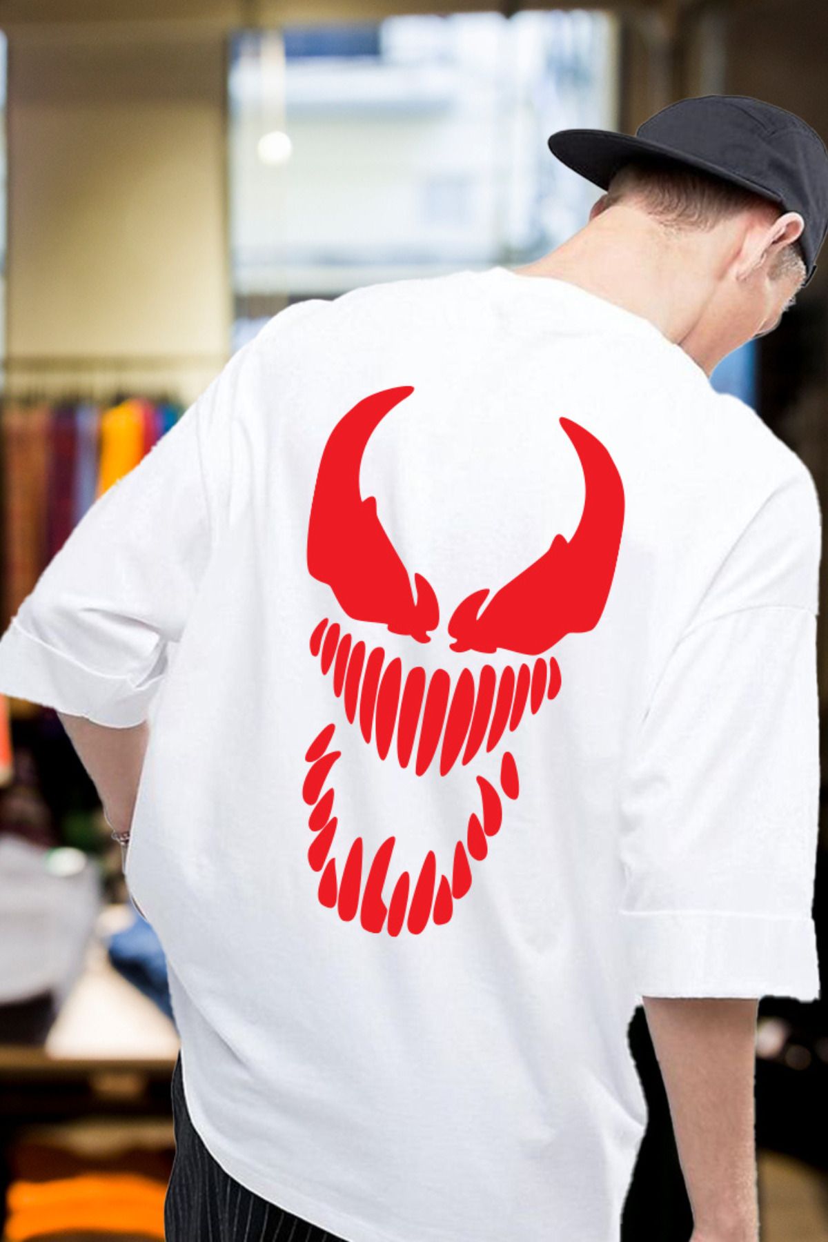 FECCY Pamuklu Venom Baskılı Oversize T-shirt