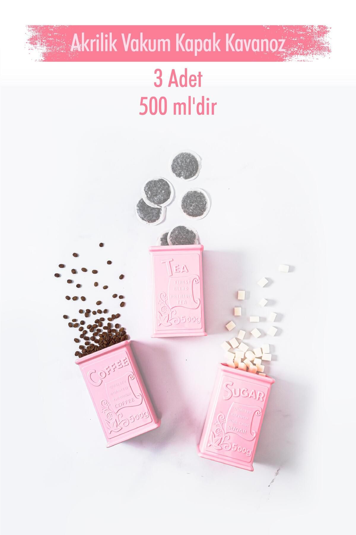 Robinanka Akrilik Soft Pembe Şeker Kahve Çay Kavanozu 500 ml (vakum Kapak )